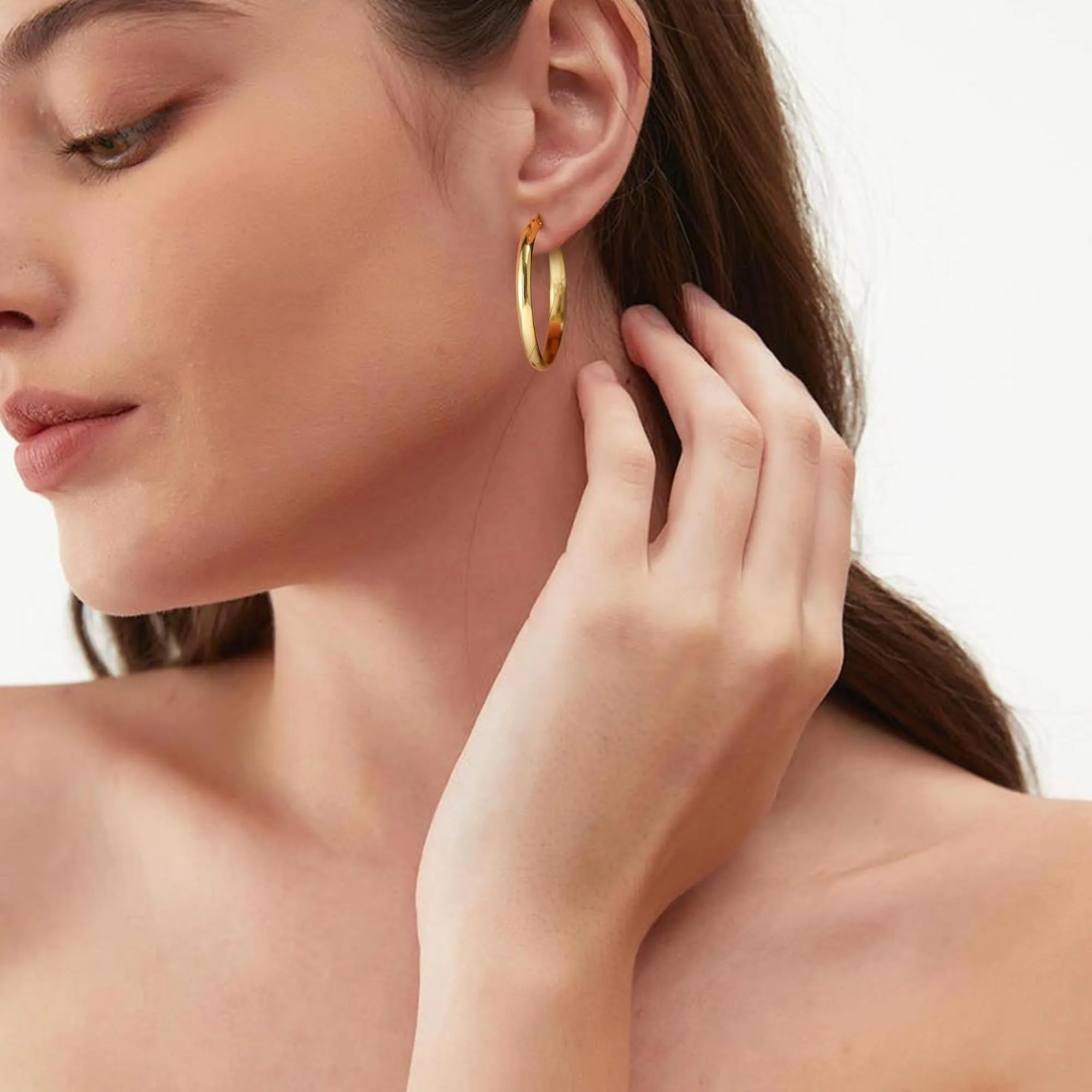 RANKEEF Orecchini a Cerchio Donna, 14k Oro Placcato, Argento 925, 3 mm Larghezza, 30 mm Diametro - immagine 2