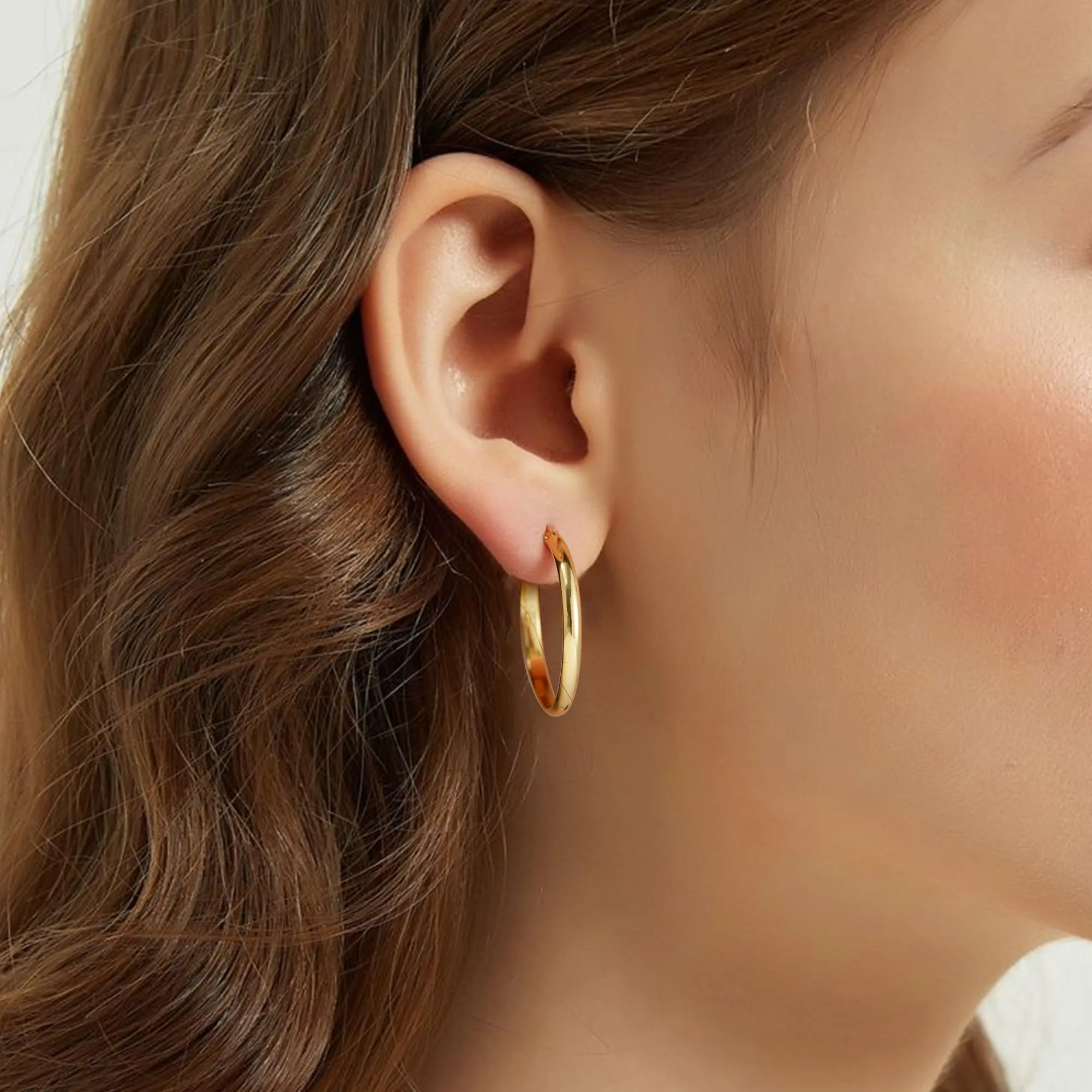 RANKEEF Orecchini a Cerchio Donna, 14k Oro Placcato, Argento 925, 3 mm Larghezza, 30 mm Diametro - immagine 5