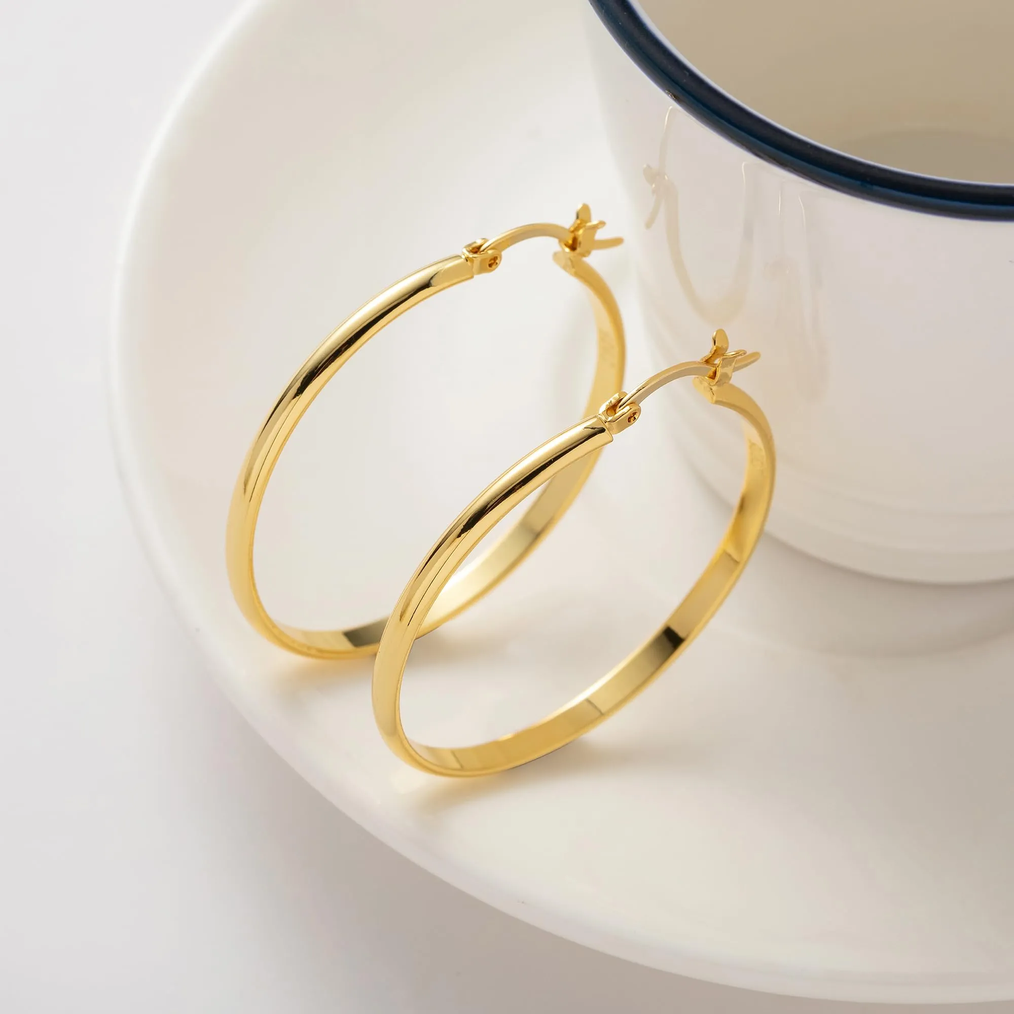 RANKEEF Orecchini a Cerchio Donna, 14k Oro Placcato, Argento 925, 3 mm Larghezza, 30 mm Diametro - immagine 7