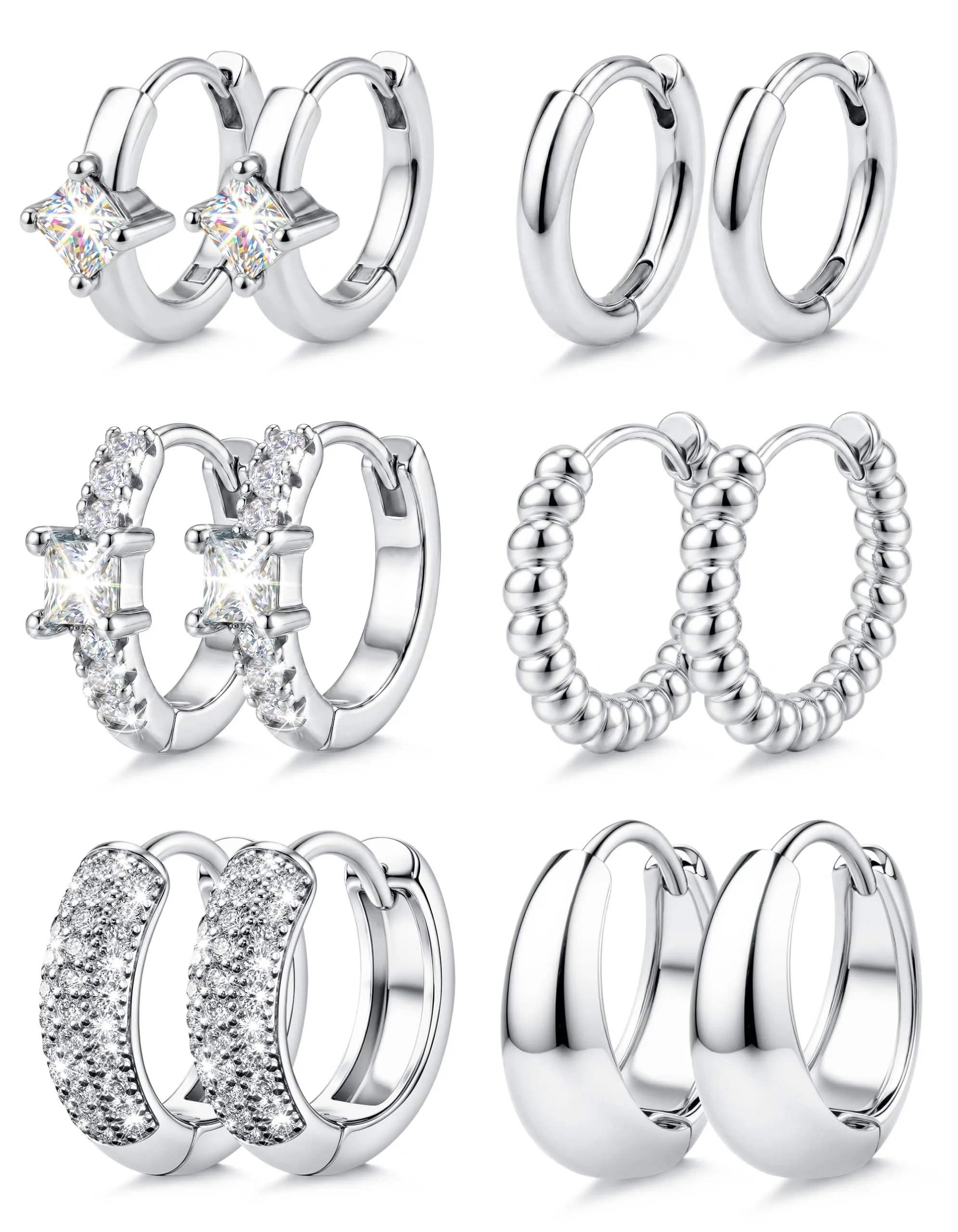 Chriscoco Set 3 Paia Orecchini a Cerchio in Oro Placcato 14K e Argento, Anallergici, 7mm/10mm/12mm - immagine 1