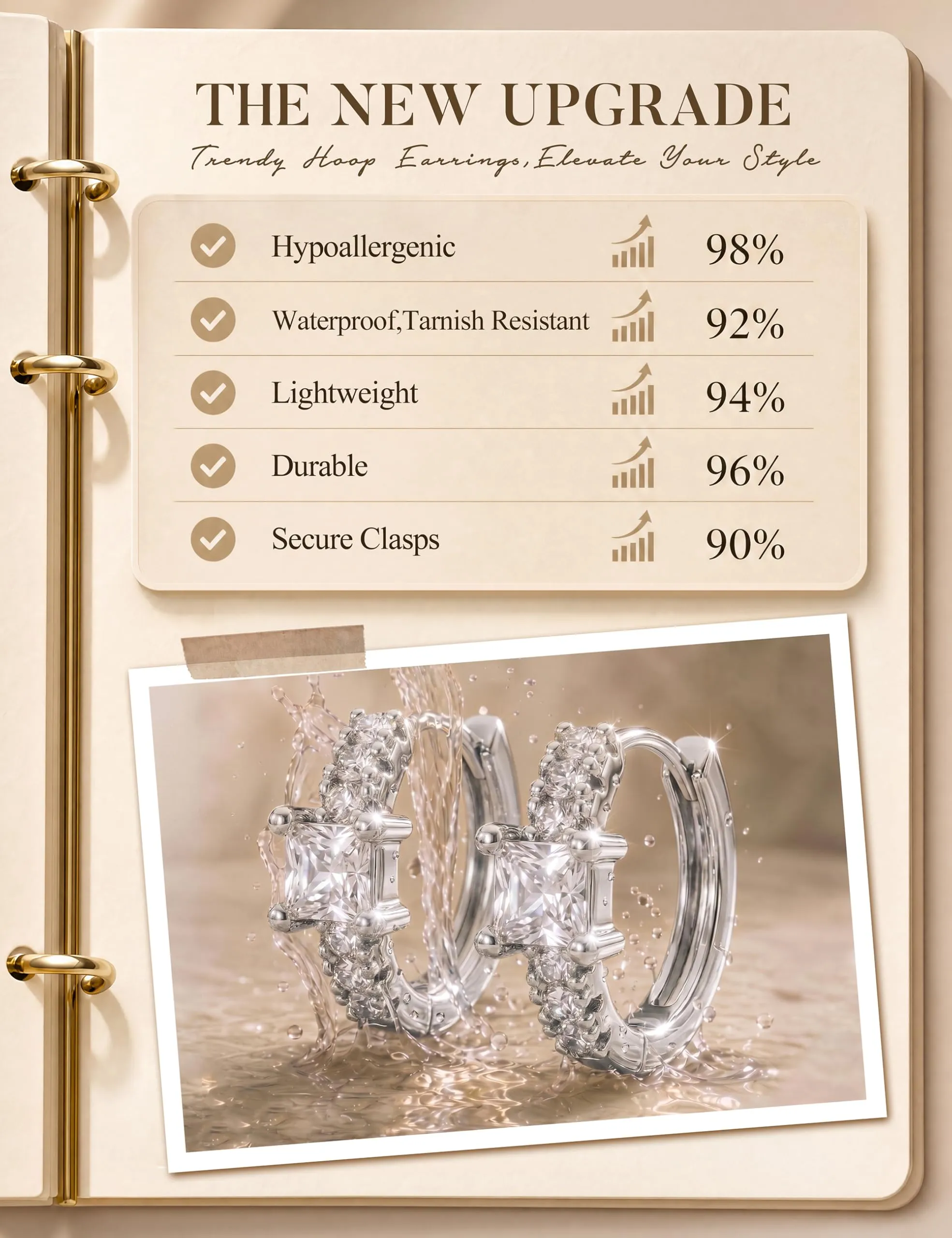 Chriscoco Set 3 Paia Orecchini a Cerchio in Oro Placcato 14K e Argento, Anallergici, 7mm/10mm/12mm - immagine 6