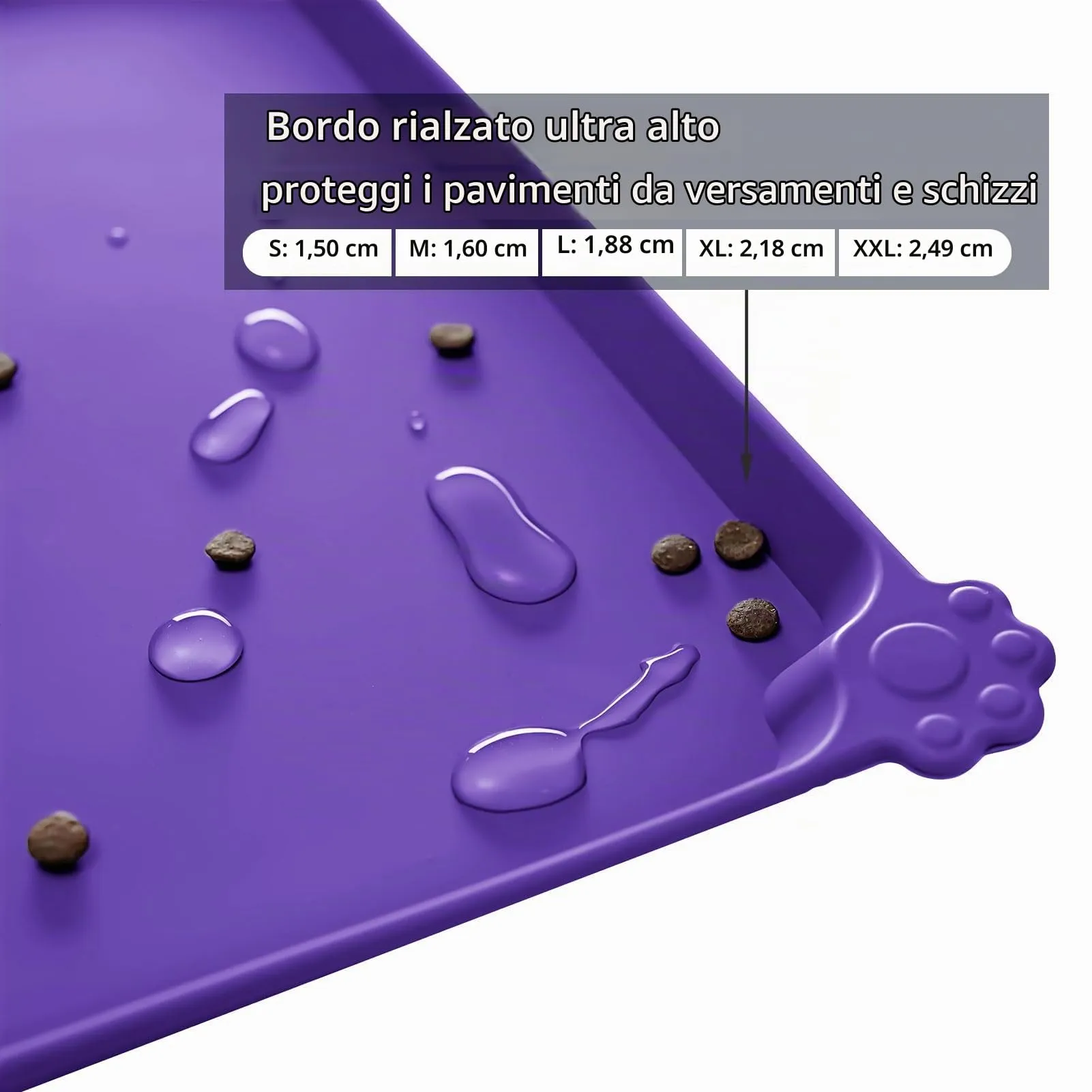 Reopet Tappetino in Silicone per Cibo e Acqua per Animali Domestici, Impermeabile e Antispill, 47 x 30 cm, Viola - immagine 3