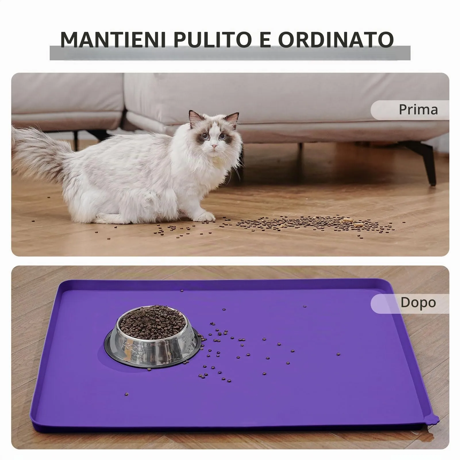 Reopet Tappetino in Silicone per Cibo e Acqua per Animali Domestici, Impermeabile e Antispill, 47 x 30 cm, Viola - immagine 6