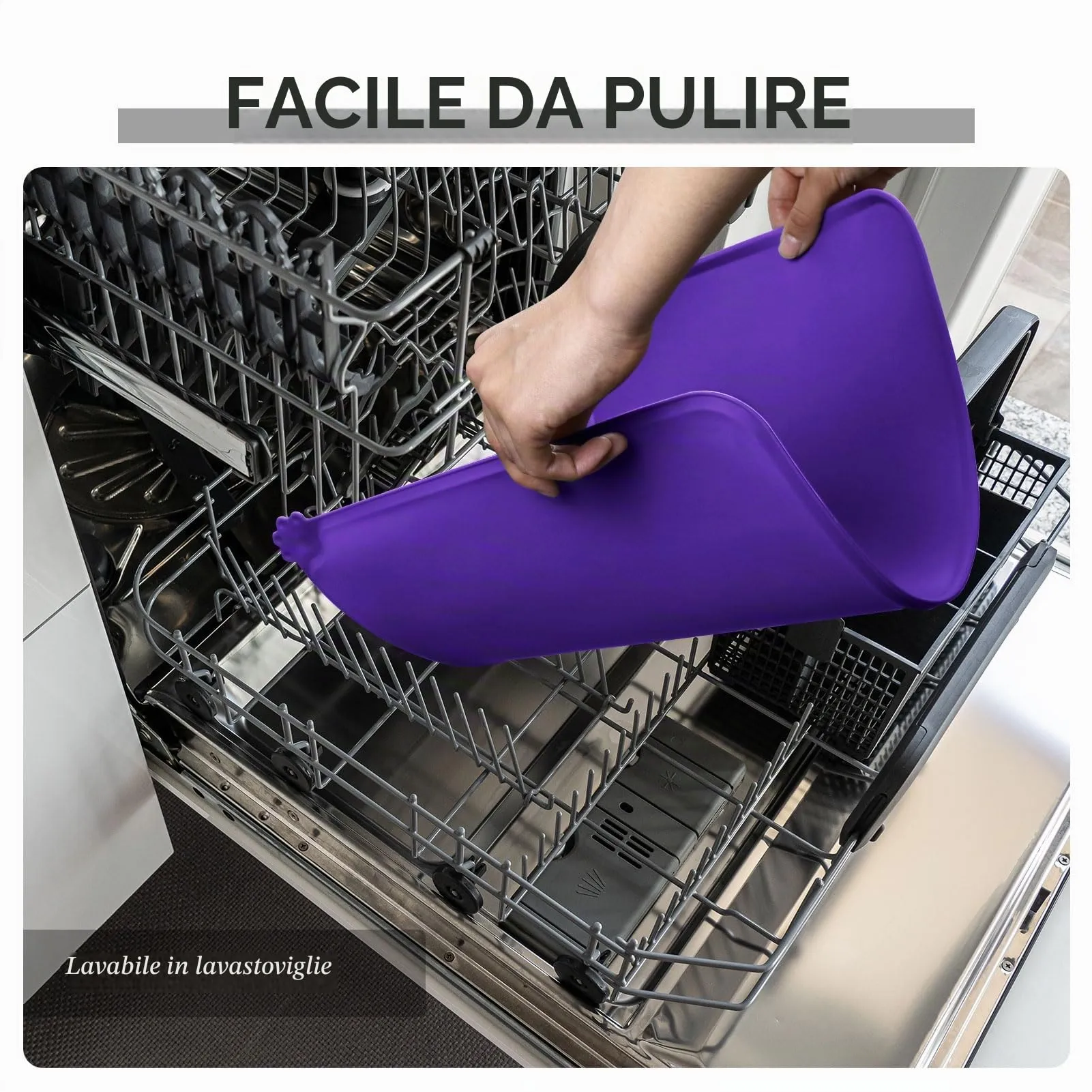 Reopet Tappetino in Silicone per Cibo e Acqua per Animali Domestici, Impermeabile e Antispill, 47 x 30 cm, Viola - immagine 7