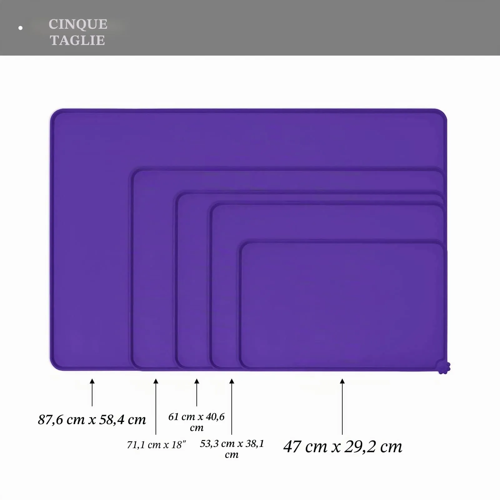 Reopet Tappetino in Silicone per Cibo e Acqua per Animali Domestici, Impermeabile e Antispill, 53 x 37 cm, Viola - immagine 2