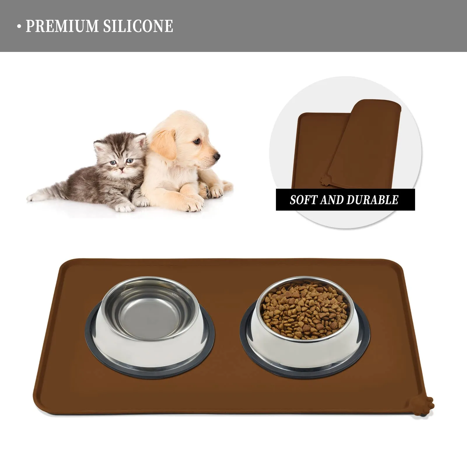 Reopet Tappetino in Silicone per Ciotola Cani e Gatti, 87 x 57 cm, Marrone - immagine 3
