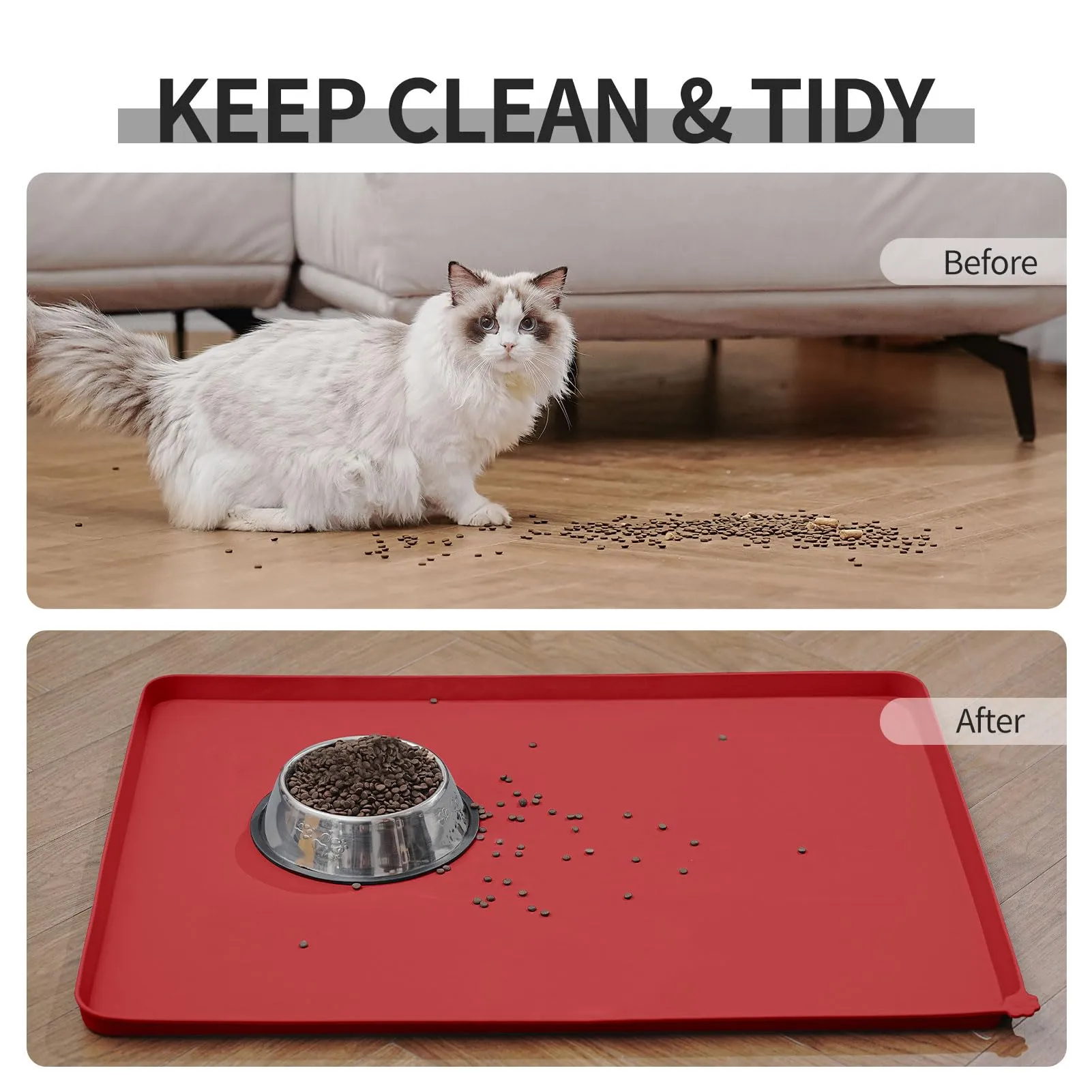 Reopet Tappetino in Silicone per Cibo e Acqua per Animali Domestici, Impermeabile e Antispill, 87 x 57 cm, Rosso - immagine 6