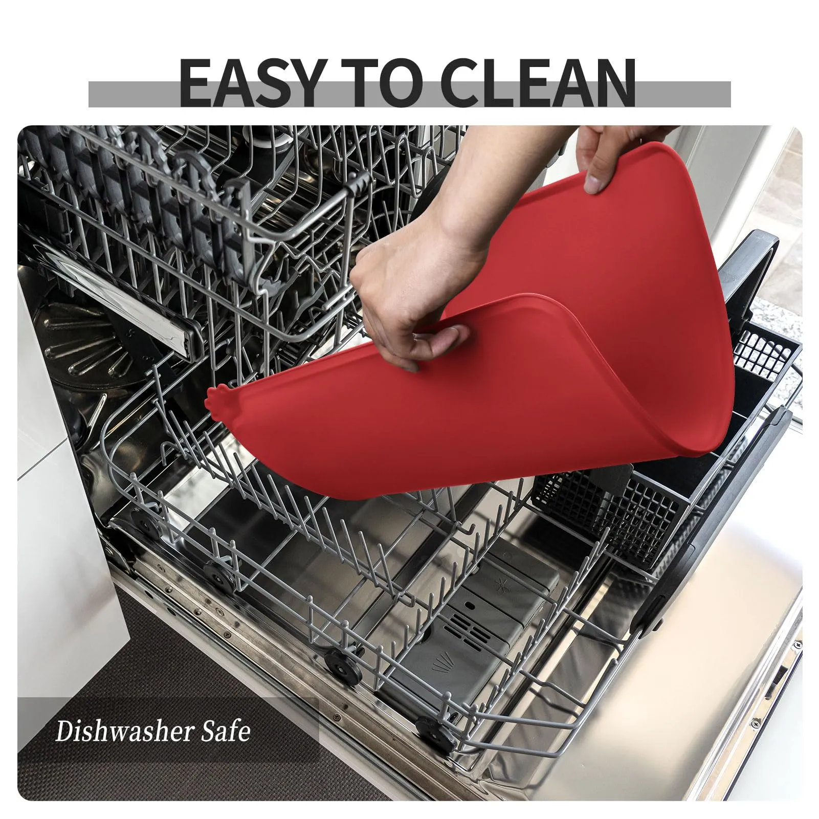 Reopet Tappetino in Silicone per Cibo e Acqua per Animali Domestici, Impermeabile e Antispill, 87 x 57 cm, Rosso - immagine 7