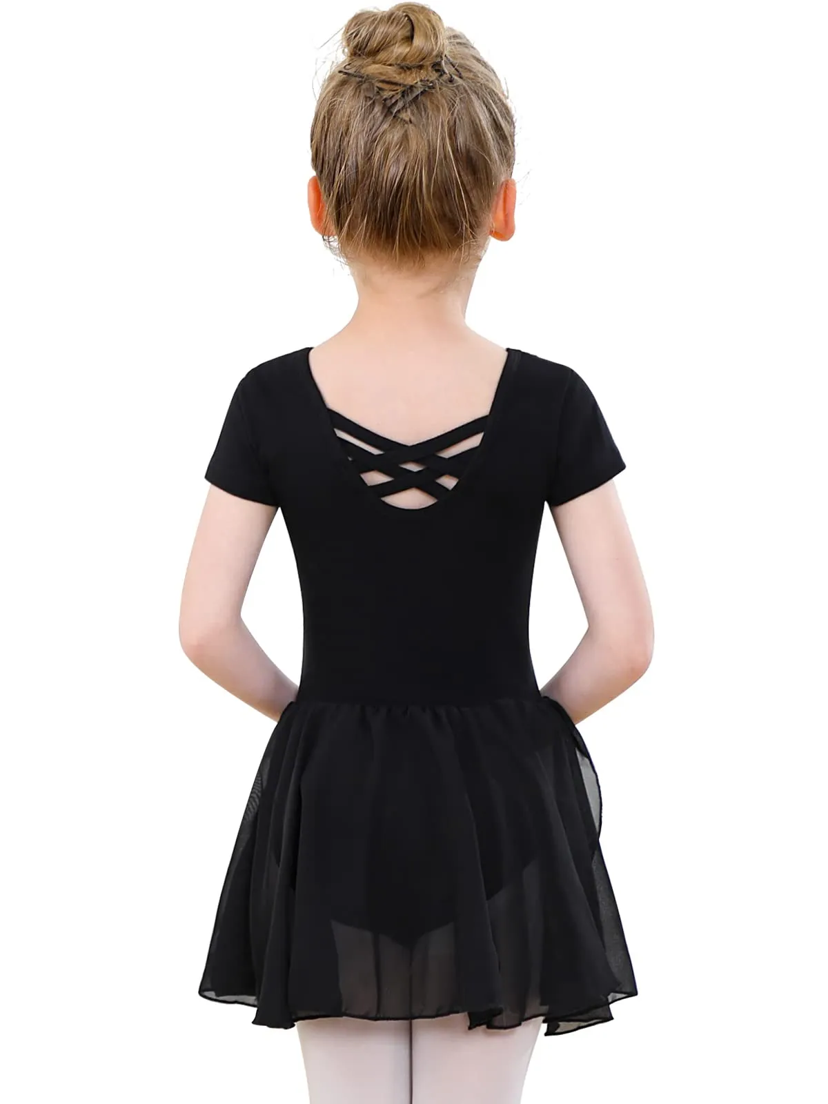 PLIKSUVER Body da Balletto per Ragazza in Cotone e Chiffon con Gonna Tutu, Manica Corta - immagine 1