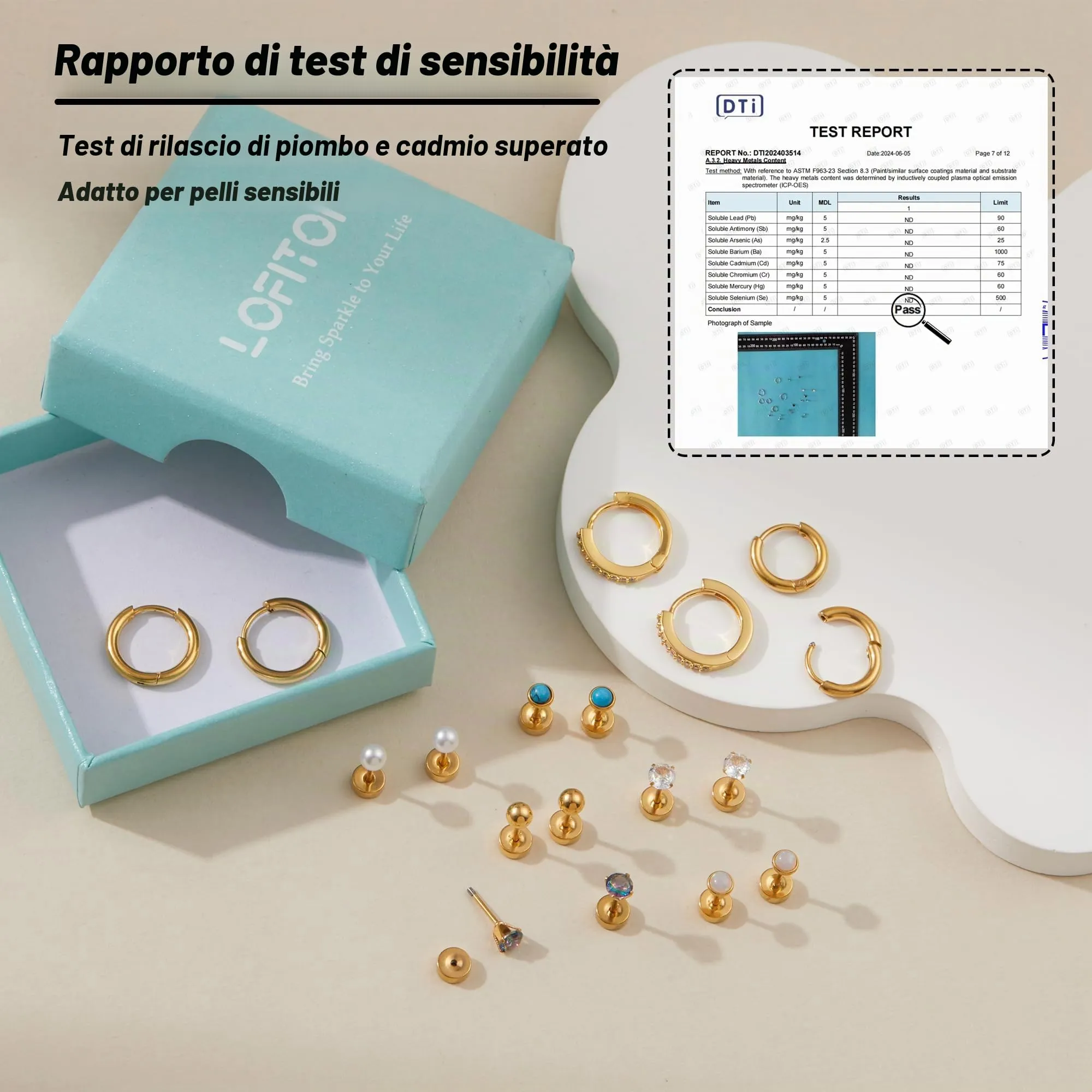 LOFITOR Set di 9 Paia di Orecchini in Titanio Ipoallergenici per Donna e Uomo, Cerchi e Stud per Helix, Trago e Lobo (Argento, Oro, Nero) - immagine 3