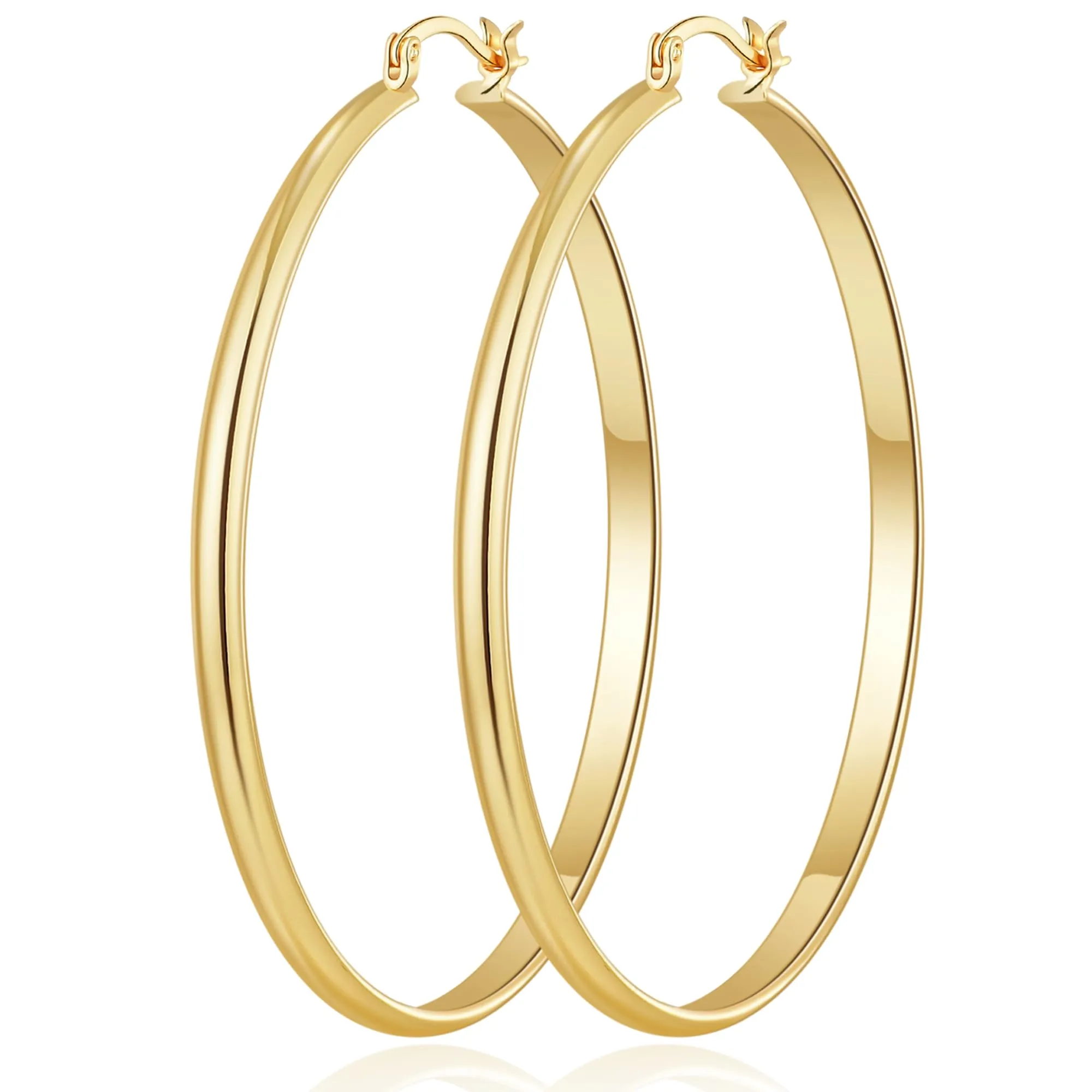 RANKEEF Orecchini a Cerchio Donna 70 mm, 3 mm Larghi, Argento 925 Placcato Oro 14k, Ipoallergenici - immagine 1