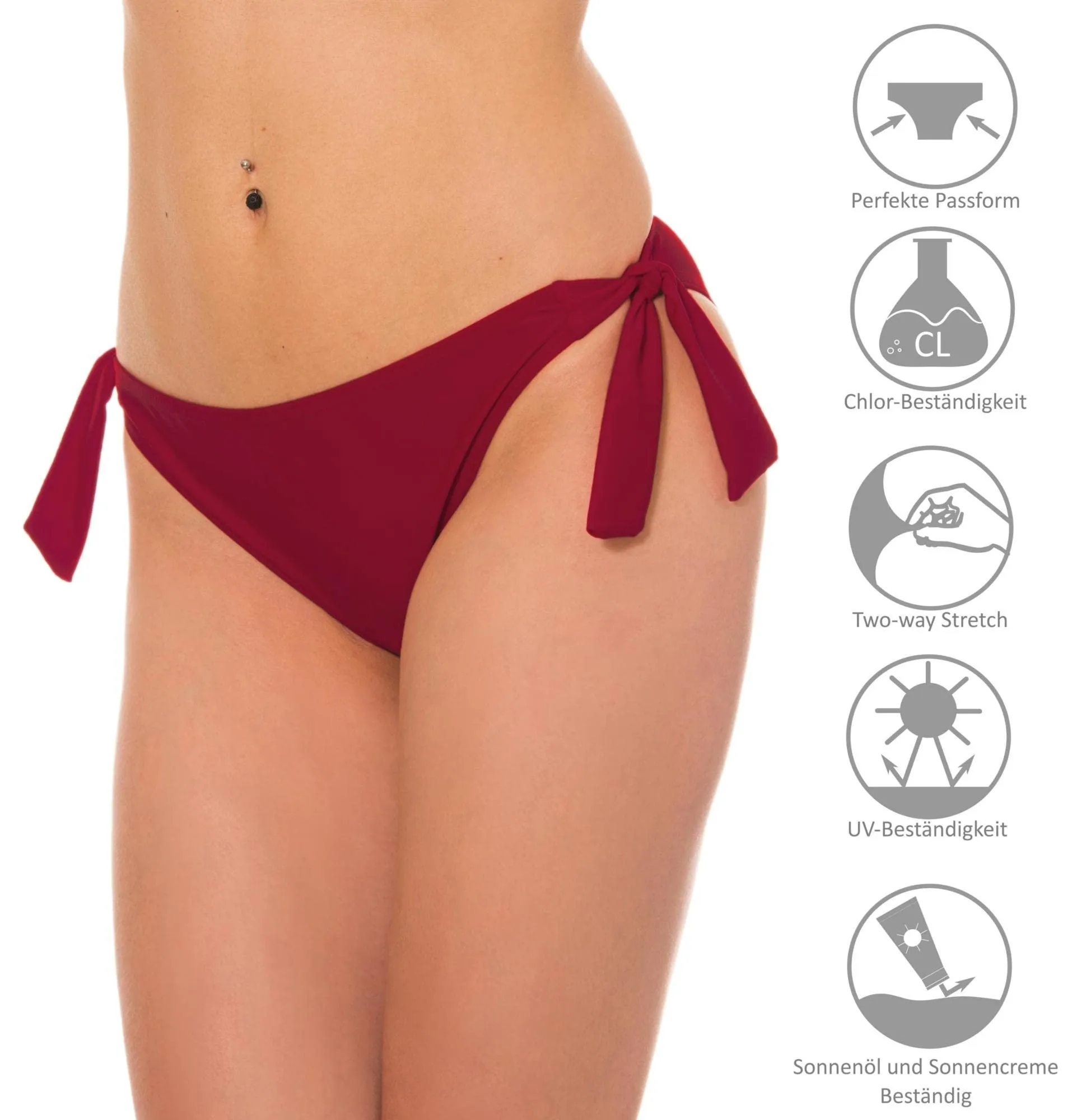 Aquarti Slip Costume Donna con Lacci Laterali, Rosso Scuro, 42 - immagine 6