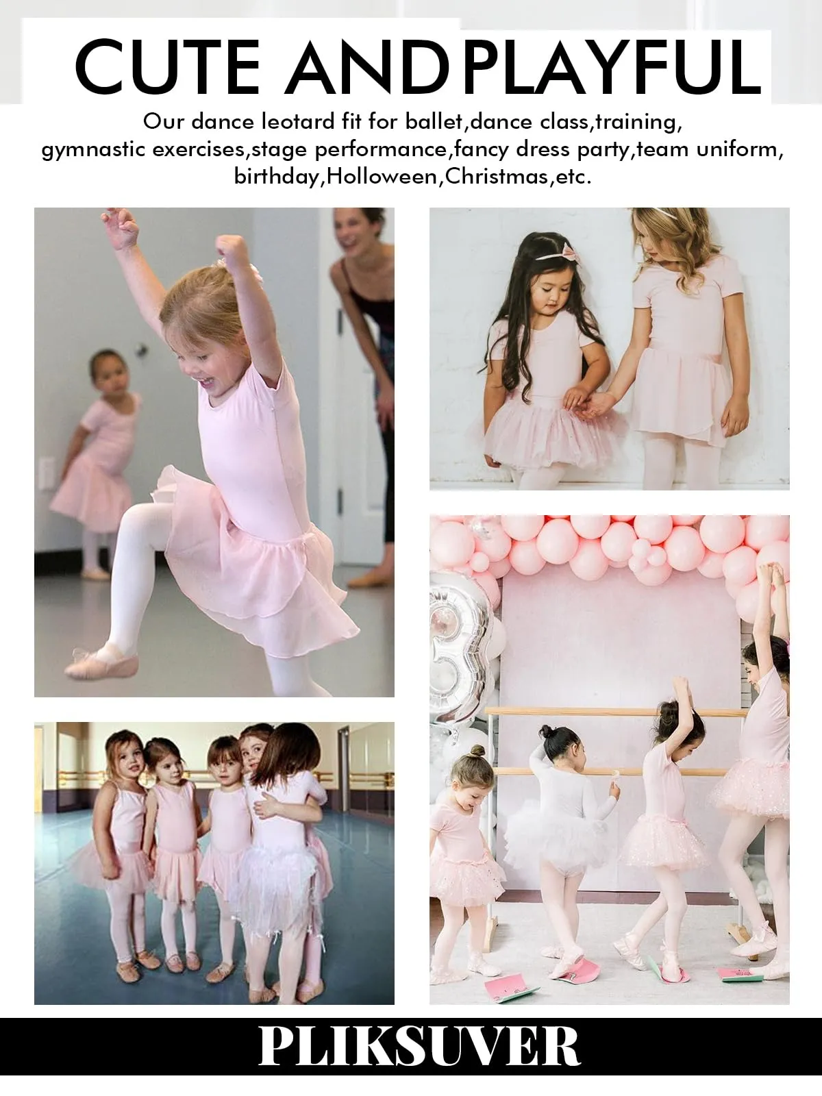 PLIKSUVER Vestito da Balletto Body Danza Tutu per Ragazza in Cotone e Chiffon, Manica Corta - immagine 6