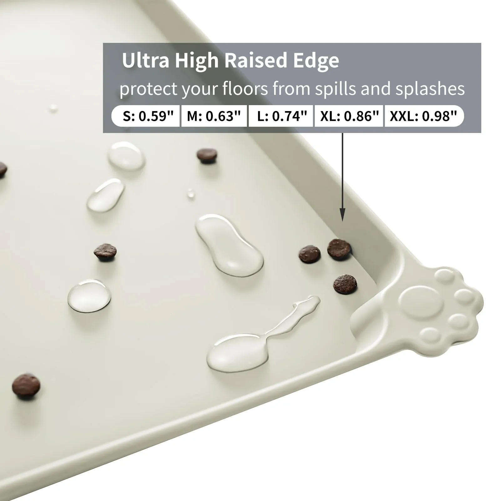 Reopet Tappetino in Silicone per Cibo e Acqua per Animali Domestici, Impermeabile con Bordi Rialzati, 71 x 45 cm, Beige - immagine 3