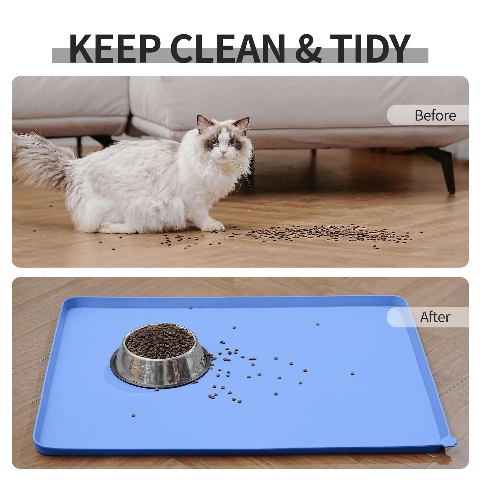 Reopet Tappetino in Silicone per Ciotola Cani e Gatti, 71 x 45 cm, Blu - immagine 6