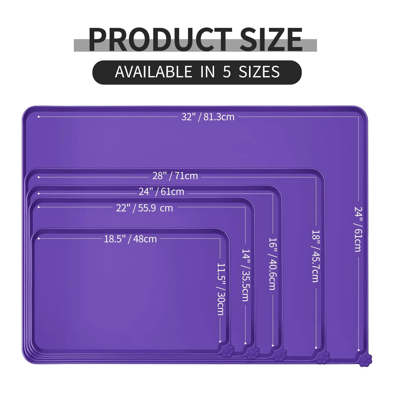 Reopet Tappetino in Silicone per Cibo e Acqua per Animali Domestici, Impermeabile con Bordi Rialzati, 71 x 45 cm, Viola - immagine 2