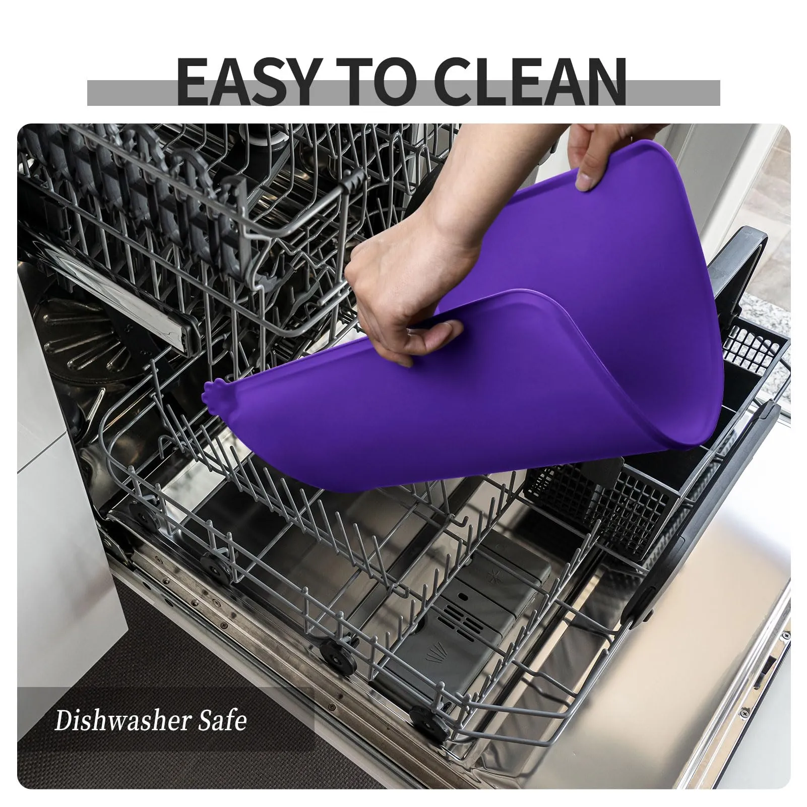 Reopet Tappetino in Silicone per Cibo e Acqua per Animali Domestici, Impermeabile con Bordi Rialzati, 71 x 45 cm, Viola - immagine 7