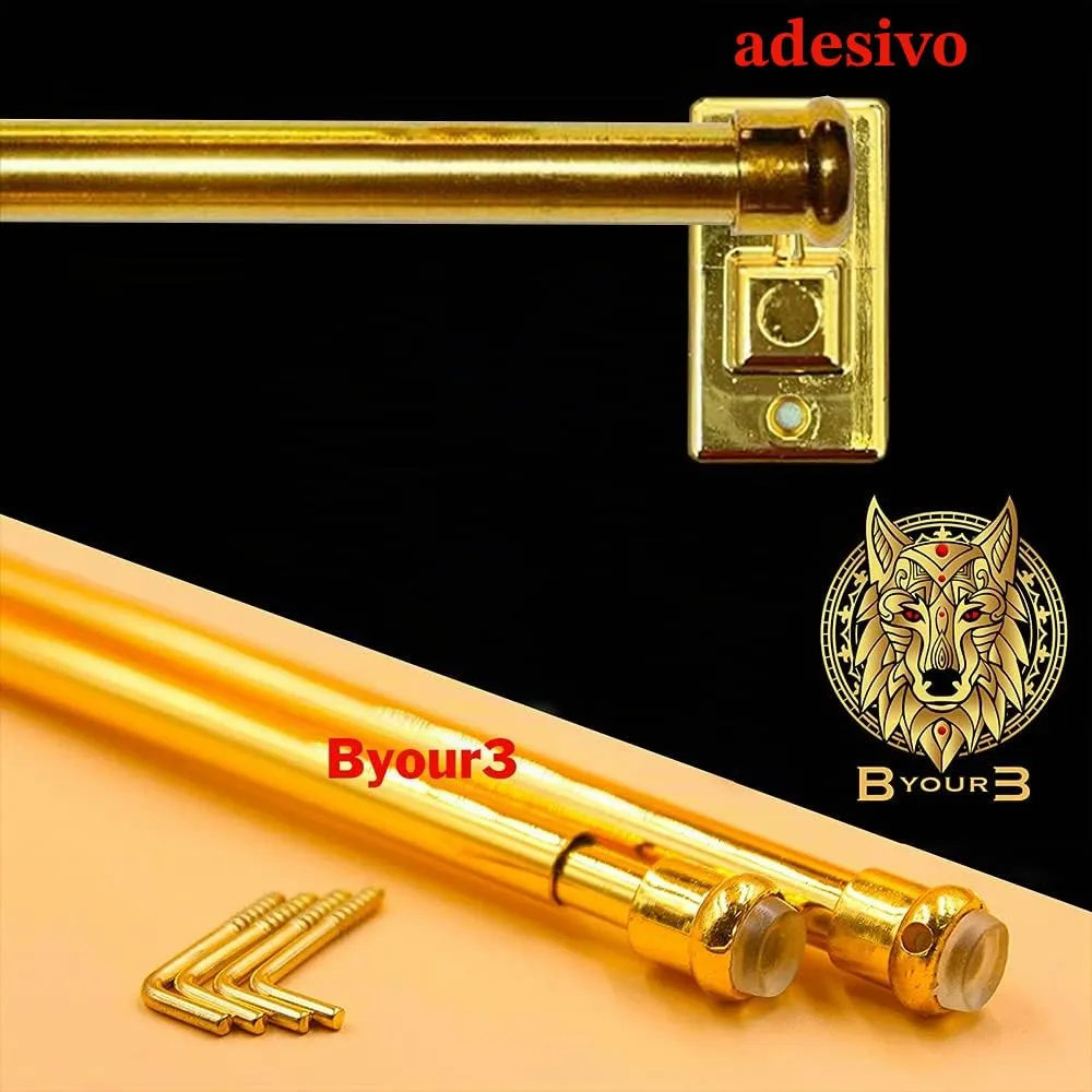 Byour3 Ganci Adesivi per Bastoni Astine Estensibili, Set 4 Pezzi, Oro Lucido - immagine 4