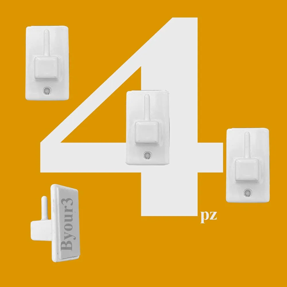 Byour3 Ganci Adesivi per Bastoni e Astine Estensibili, Set 4 pz, Bianco - immagine 2