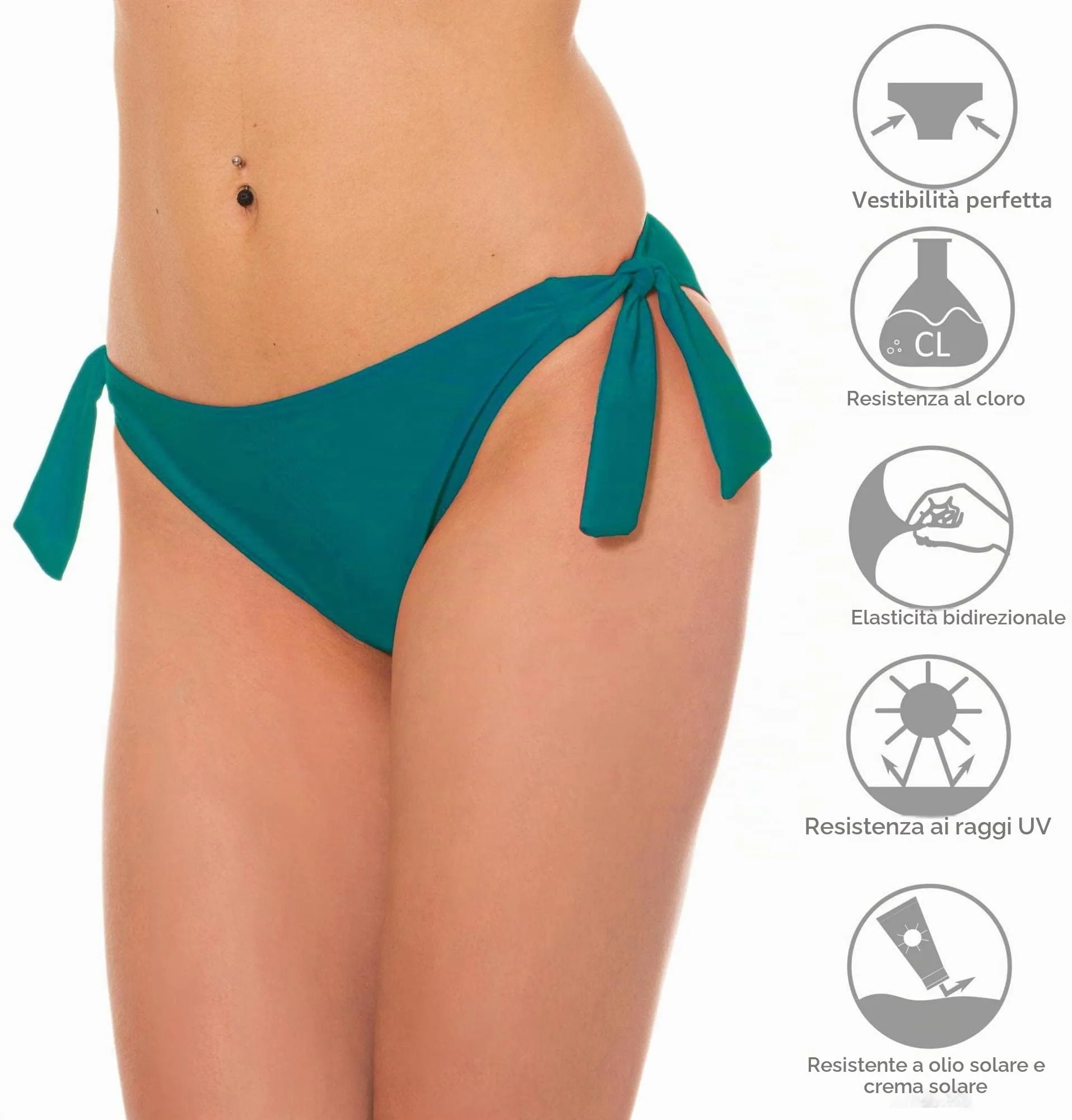 Aquarti Slip Costume Donna con Lacci Laterali, Verde Smeraldo, 44 - immagine 6