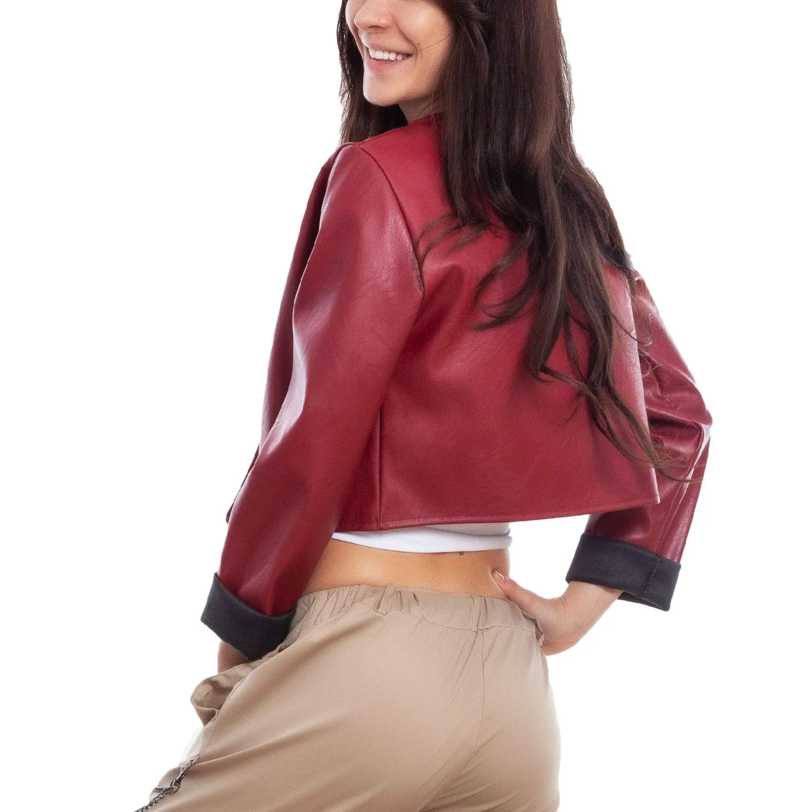 Toocool Giacca Donna Corta Ecopelle Bolero JL-7860 Bordeaux M - immagine 2