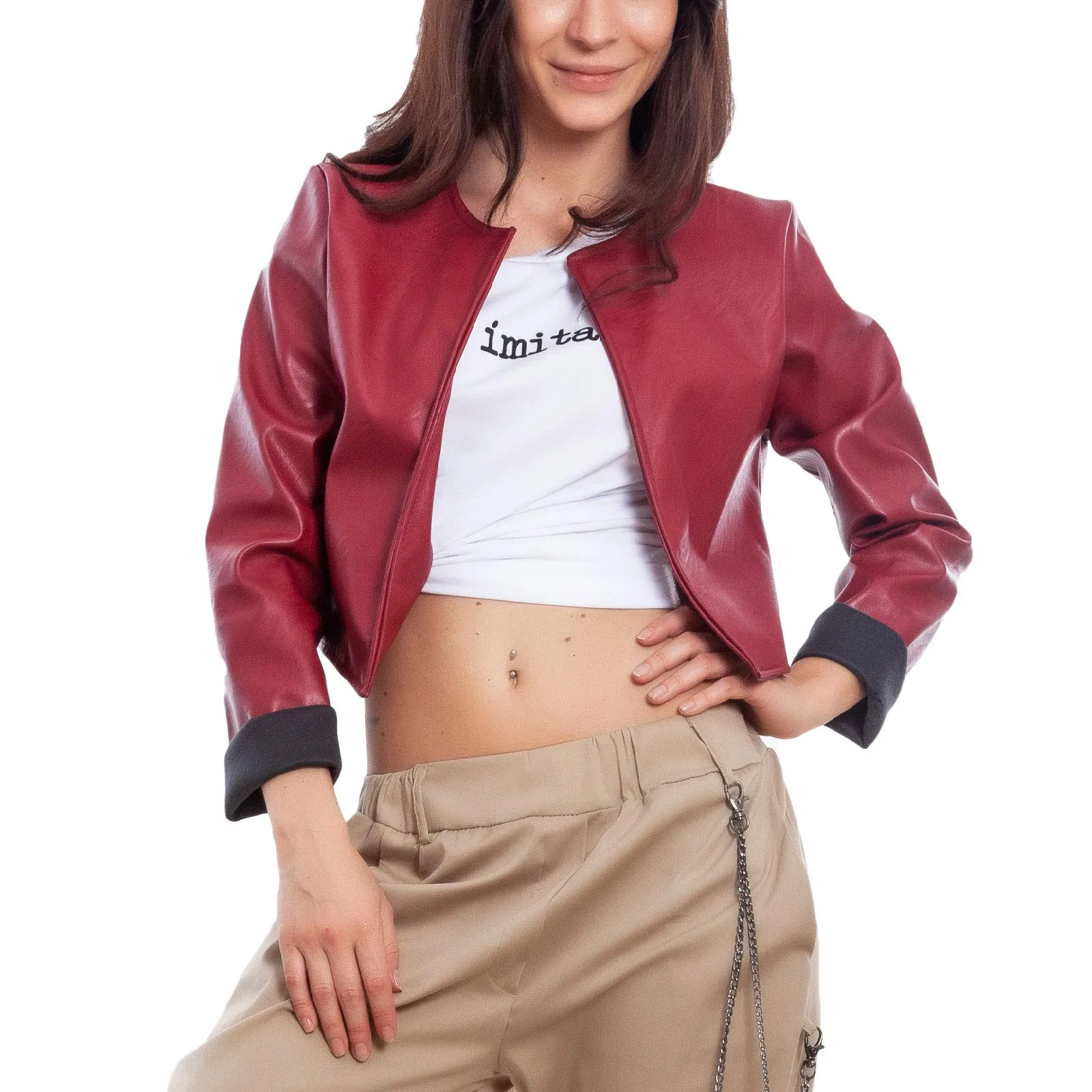 Toocool Giacca Donna Corta Ecopelle Bolero JL-7860 Bordeaux S - immagine 1