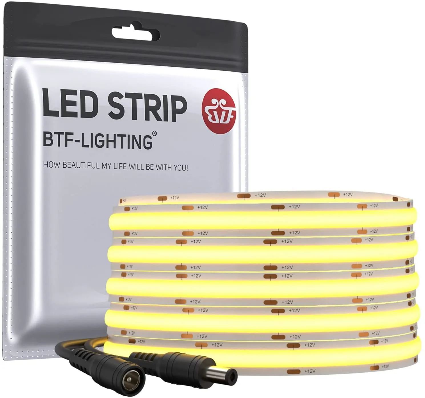 BTF-LIGHTING FCOB LED Strip 12V Warm White 3000K 5m 480LEDs/m - immagine 1