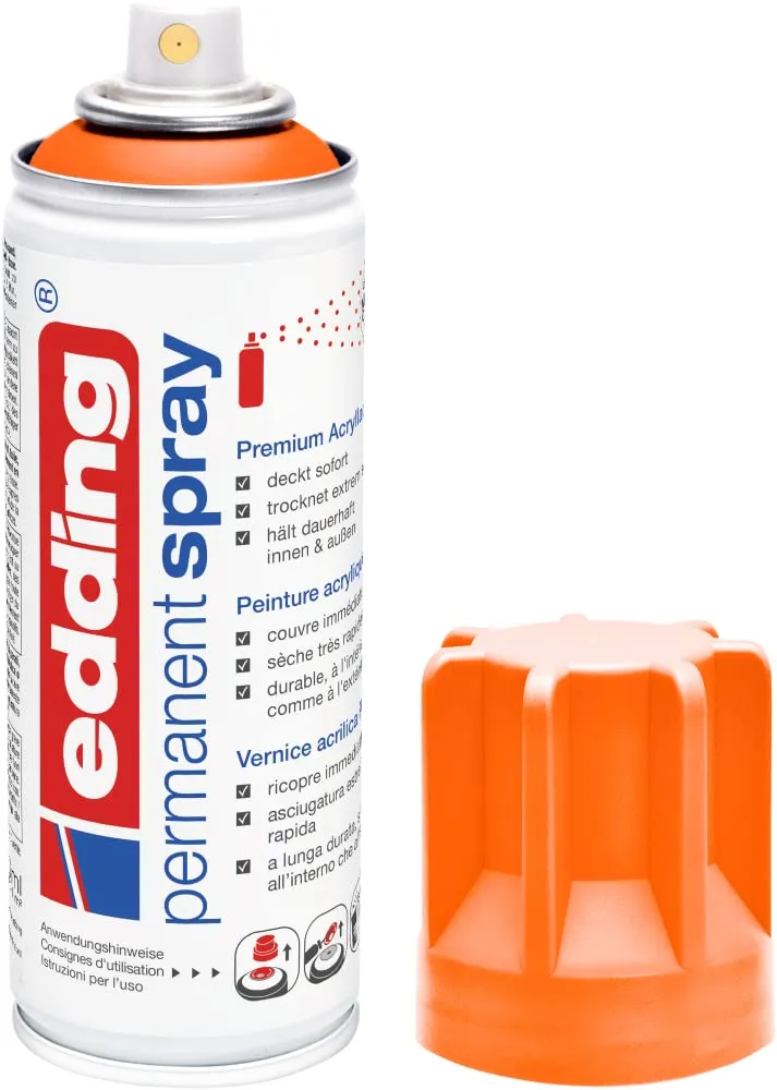 Edding 5200 Spray Permanente, Arancione Fluo, 200 ml, Vernice Acrilica Premium - immagine 1