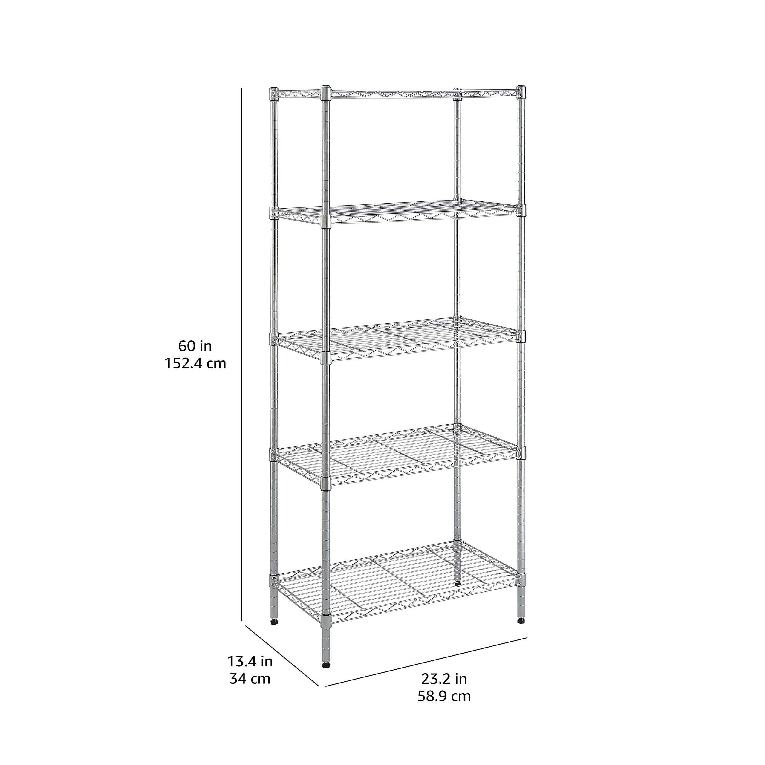 Amazon Basics Scaffaliera a 5 Ripiani Stretti, Cromo, 34 x 58.9 x 152.5 cm - immagine 9