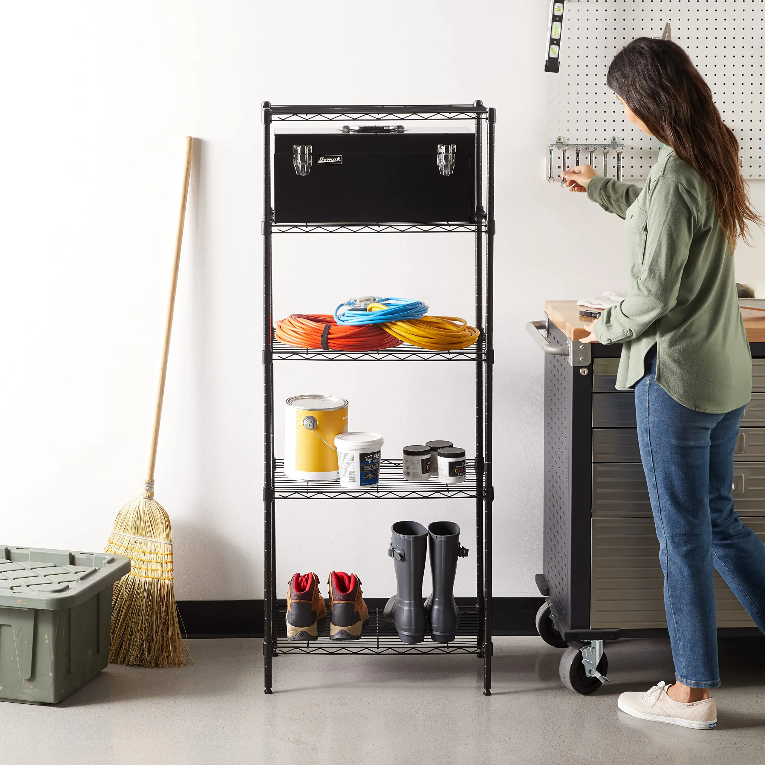 Amazon Basics Scaffaliera a 5 Ripiani Stretti, Nero, 60.1 x 35.6 x 152.4 cm - immagine 2
