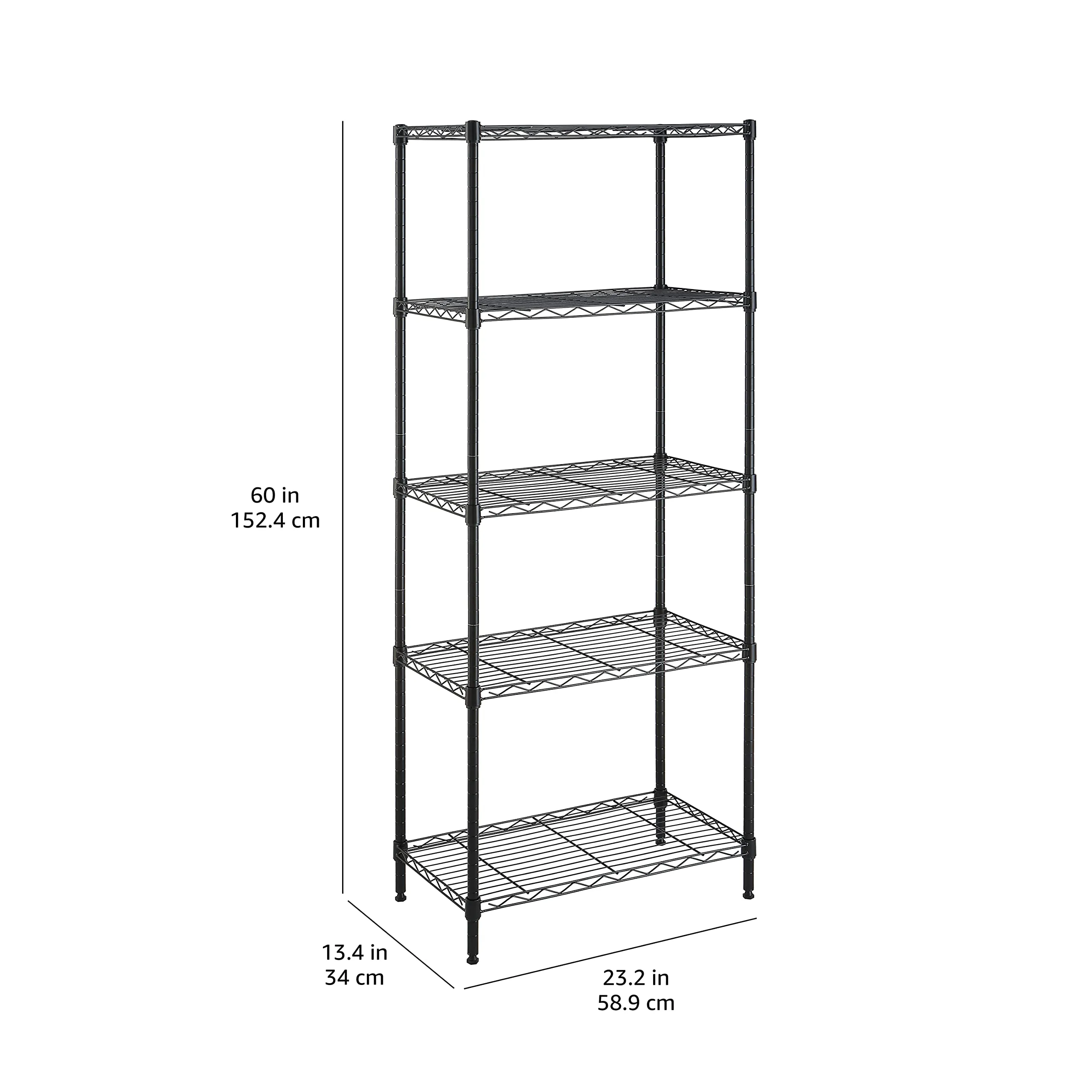 Amazon Basics Scaffaliera a 5 Ripiani Stretti, Nero, 60.1 x 35.6 x 152.4 cm - immagine 8