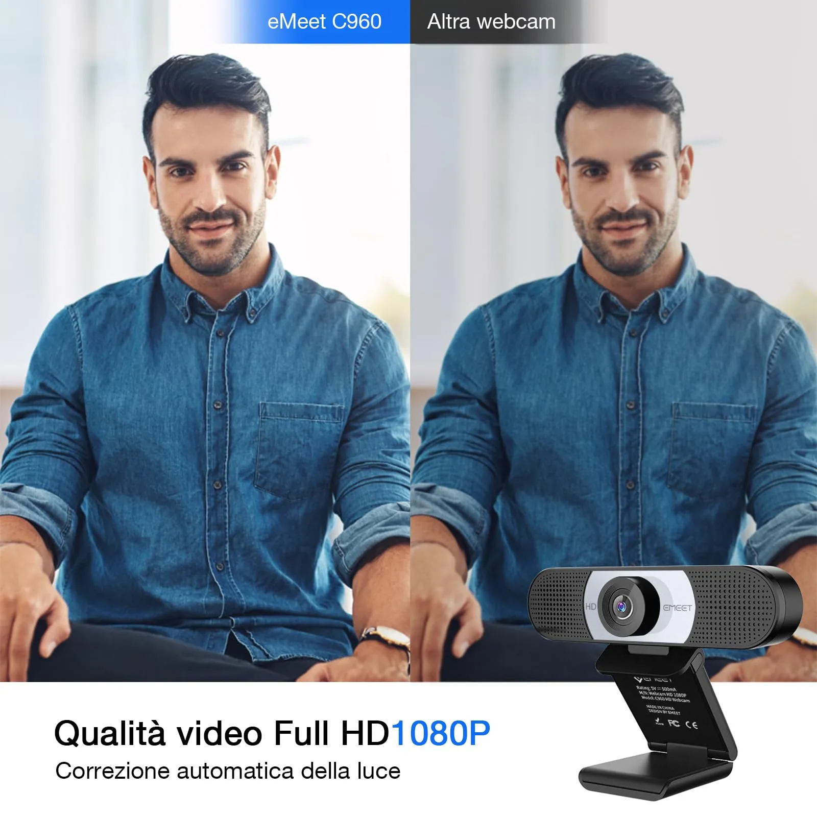 EMEET C960 Full HD 1080P Webcam with Privacy Cover and Dual Microphone - immagine 2