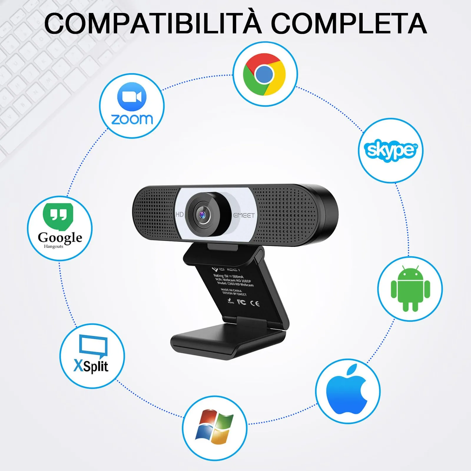 EMEET C960 Full HD 1080P Webcam with Privacy Cover and Dual Microphone - immagine 6