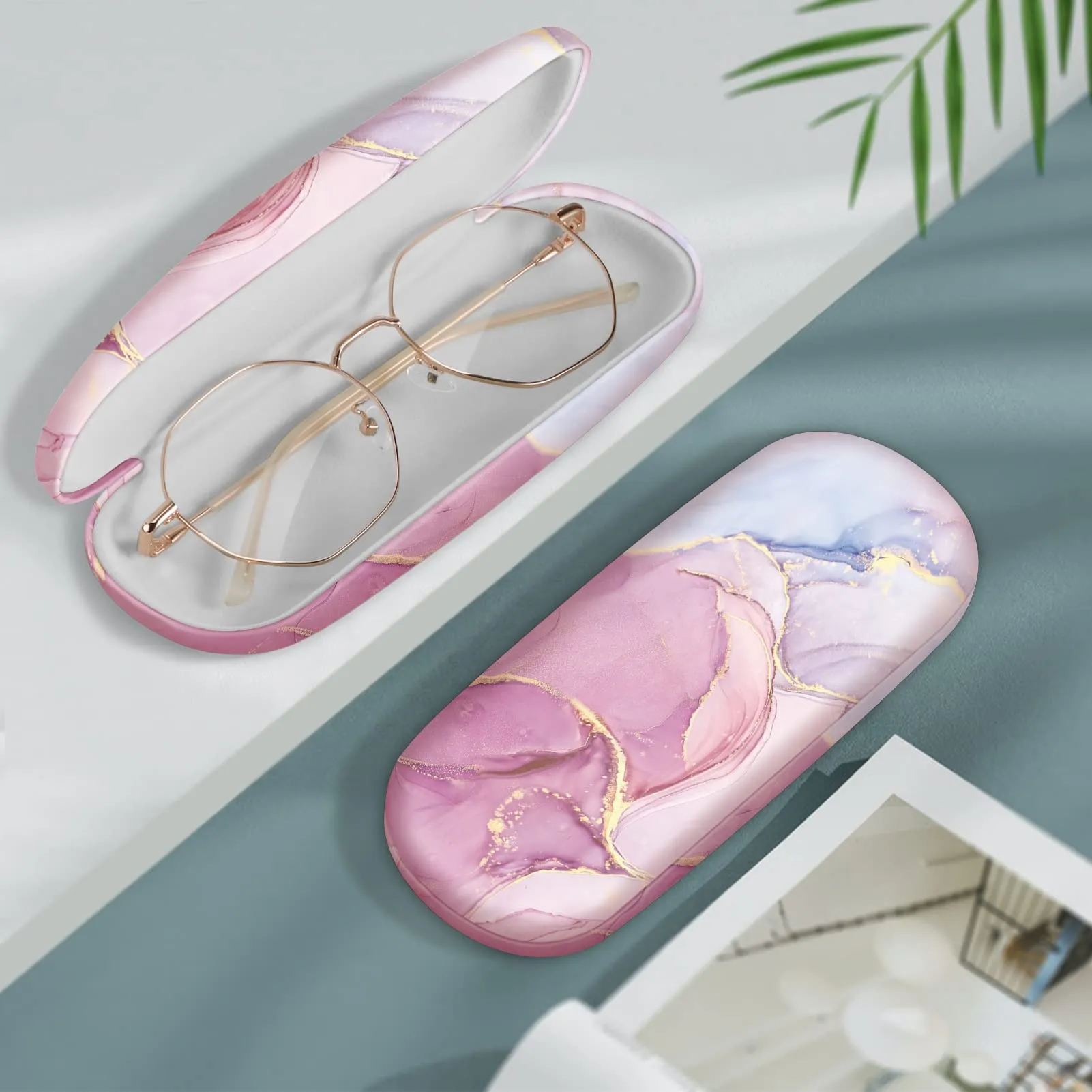 FINTIE Custodia Occhiali Rigida in Ecopelle, Marmo Rosa - immagine 3