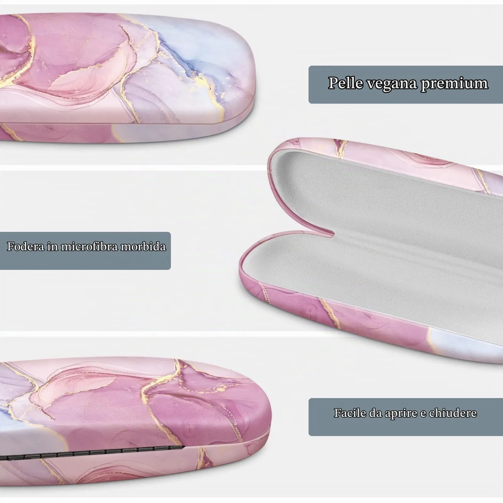 FINTIE Custodia Occhiali Rigida in Ecopelle, Marmo Rosa - immagine 4
