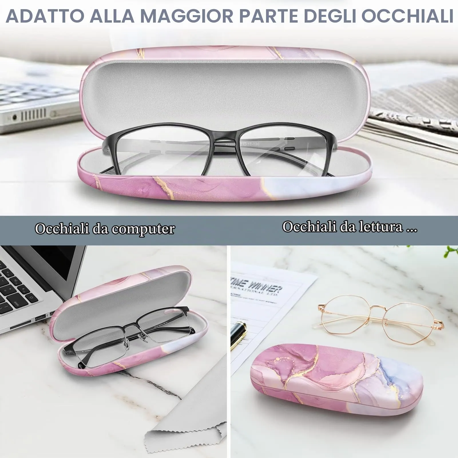 FINTIE Custodia Occhiali Rigida in Ecopelle, Marmo Rosa - immagine 7