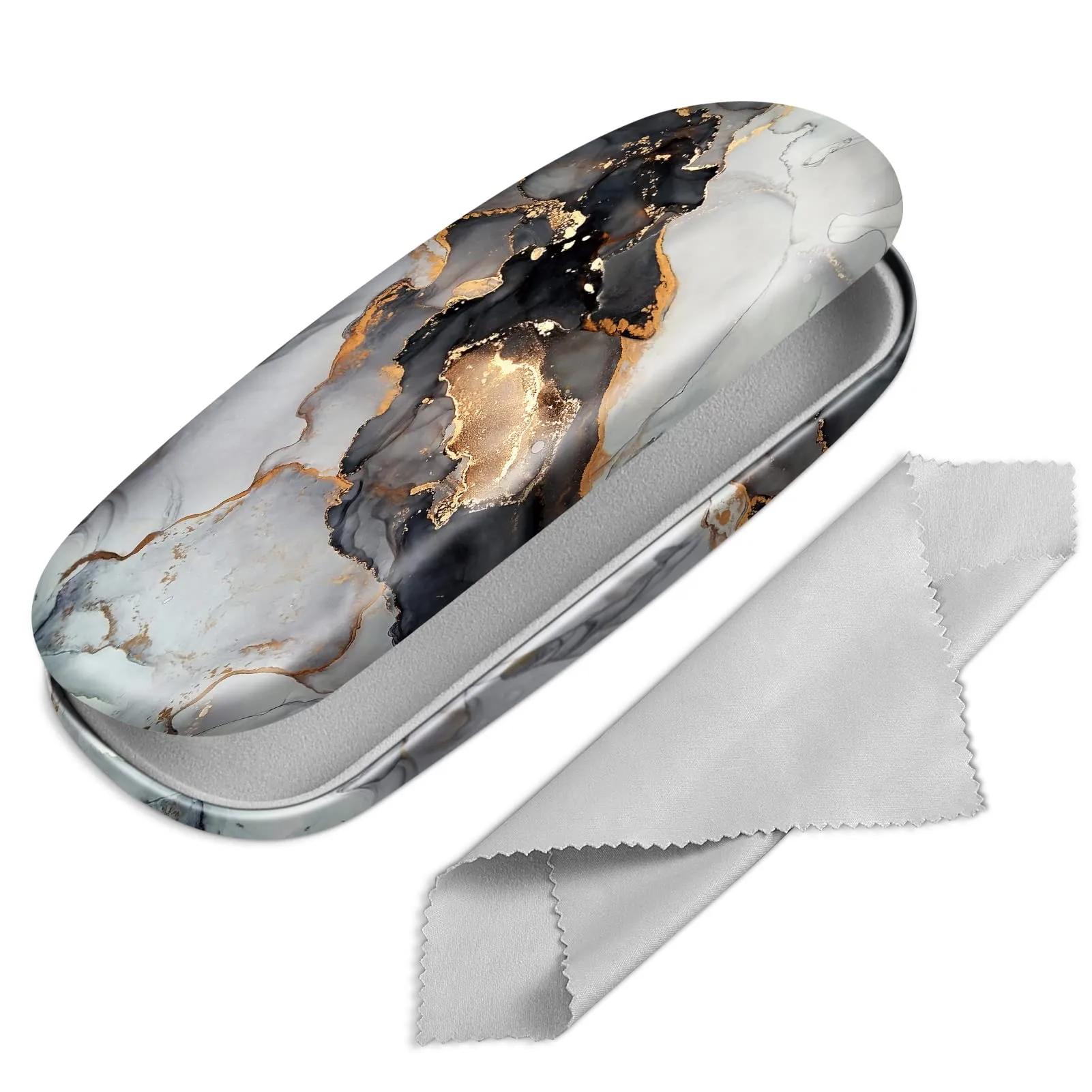 FINTIE Custodia Occhiali Rigida in Ecopelle, Marmo Nero, Dimensione S - immagine 1