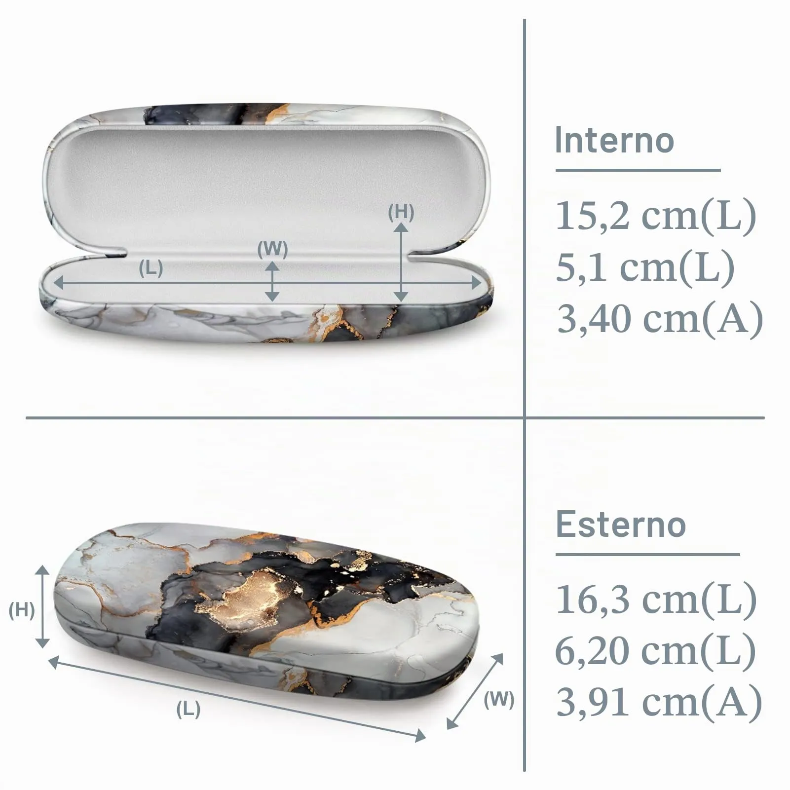 FINTIE Custodia Occhiali Rigida in Ecopelle, Marmo Nero, Dimensione S - immagine 3
