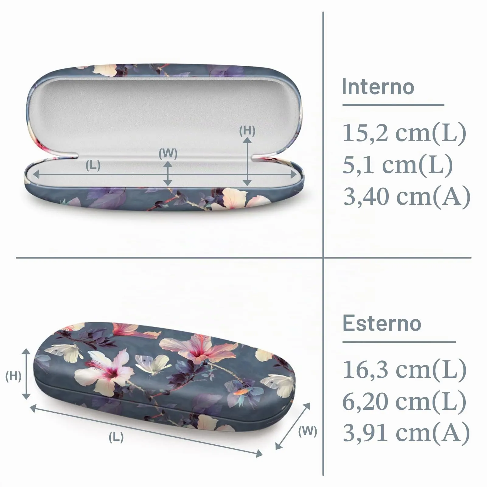 FINTIE Custodia Occhiali Rigida, Floreale, Ibisco In Fiore, Pelle Sintetica - immagine 3