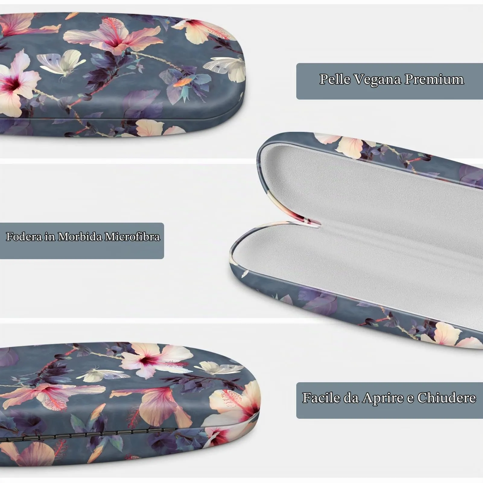 FINTIE Custodia Occhiali Rigida, Floreale, Ibisco In Fiore, Pelle Sintetica - immagine 4