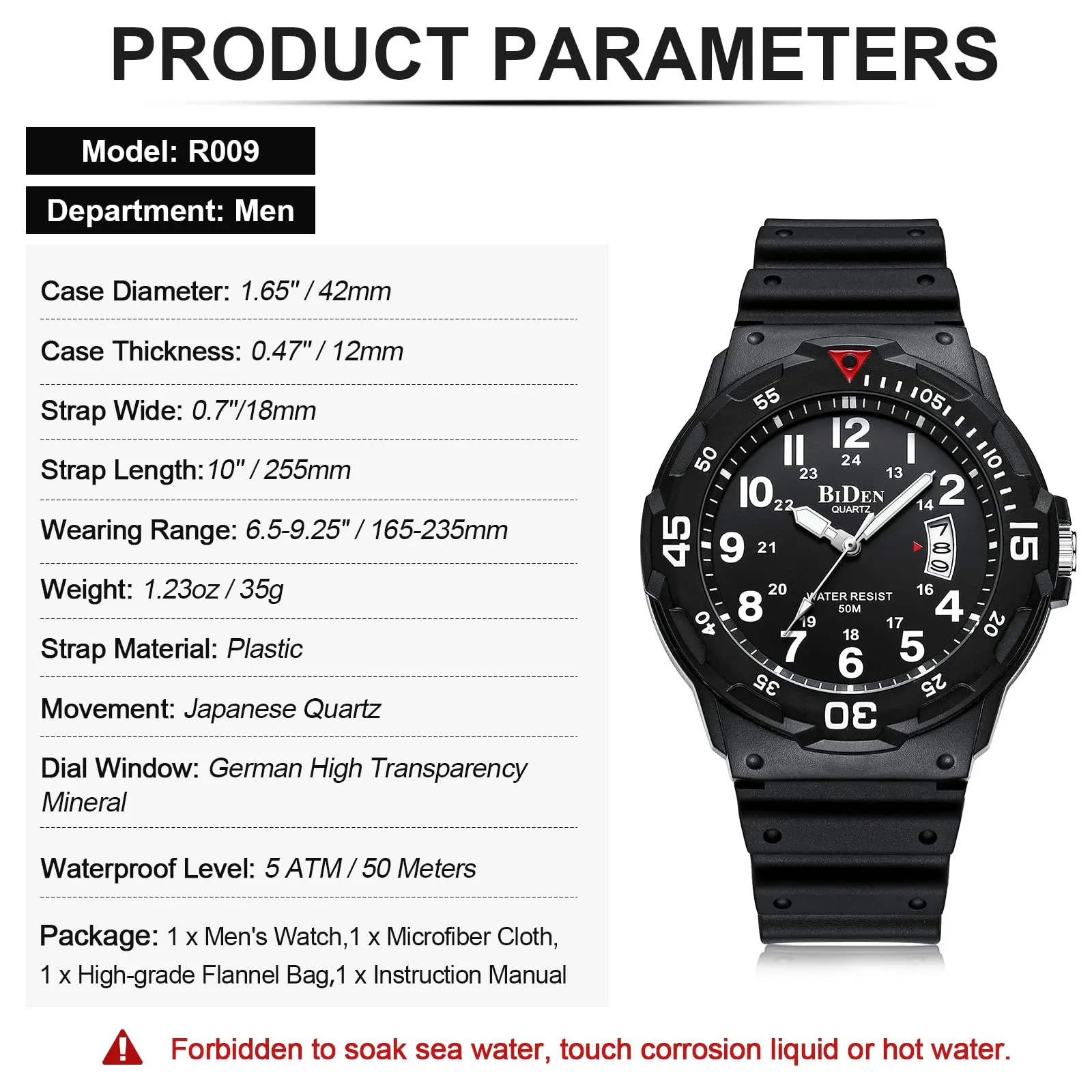 HANPOSH Orologio Uomo Analogico al Quarzo Impermeabile con Data e Quadrante Luminoso R009 - immagine 8