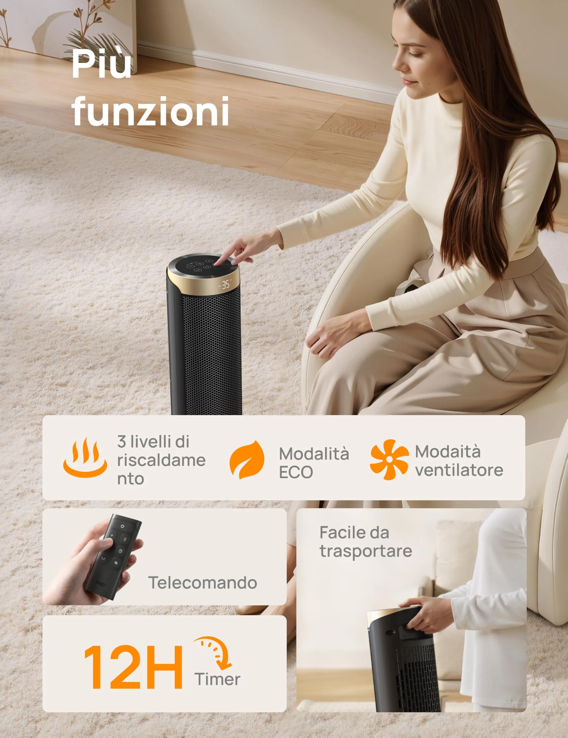 Dreo DR-HSH003 Termoventilatore in Ceramica 1800W con Telecomando, Termostato e Timer - immagine 7