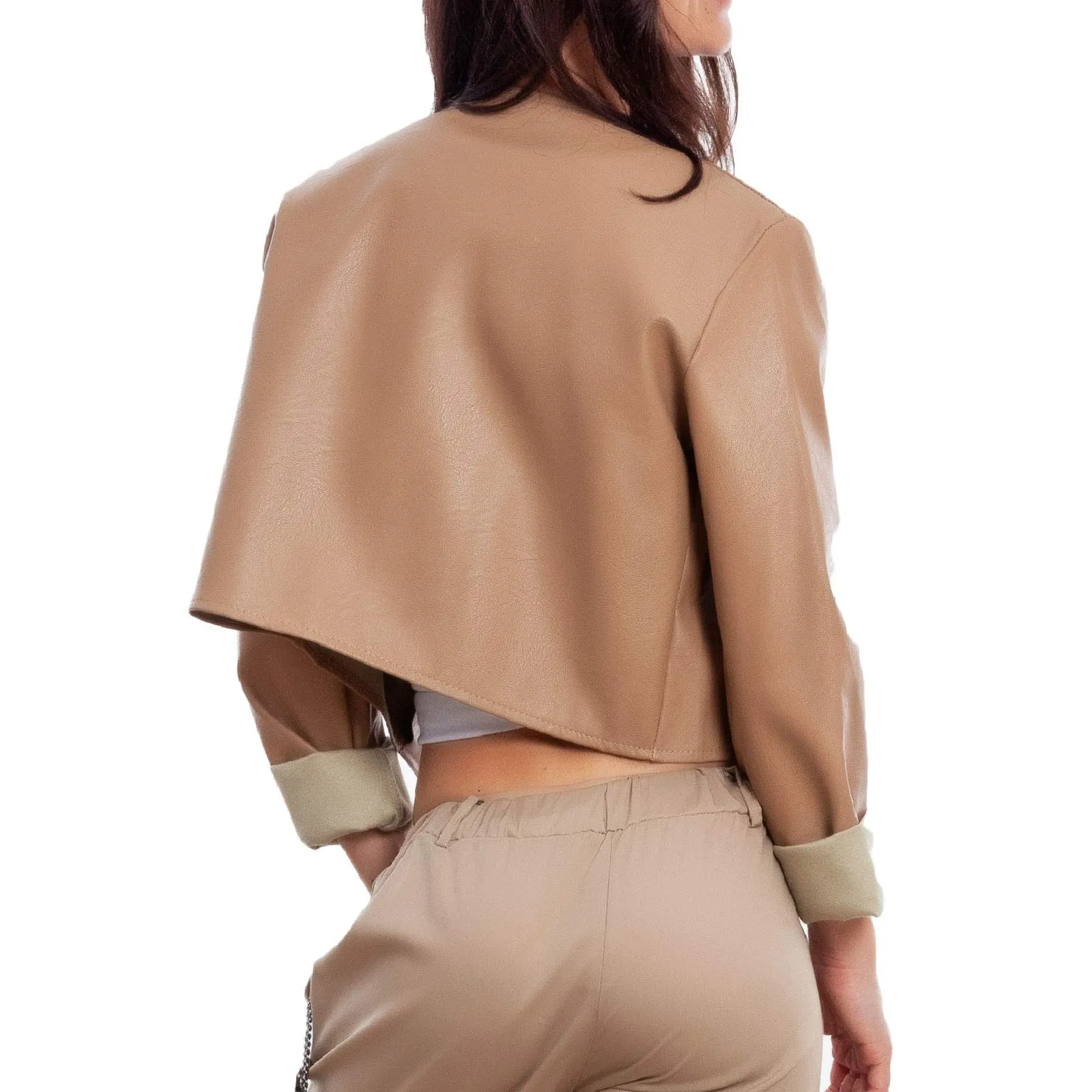 Toocool Giacca Donna Corta Ecopelle Bolero JL-7860 - Beige, L - immagine 2