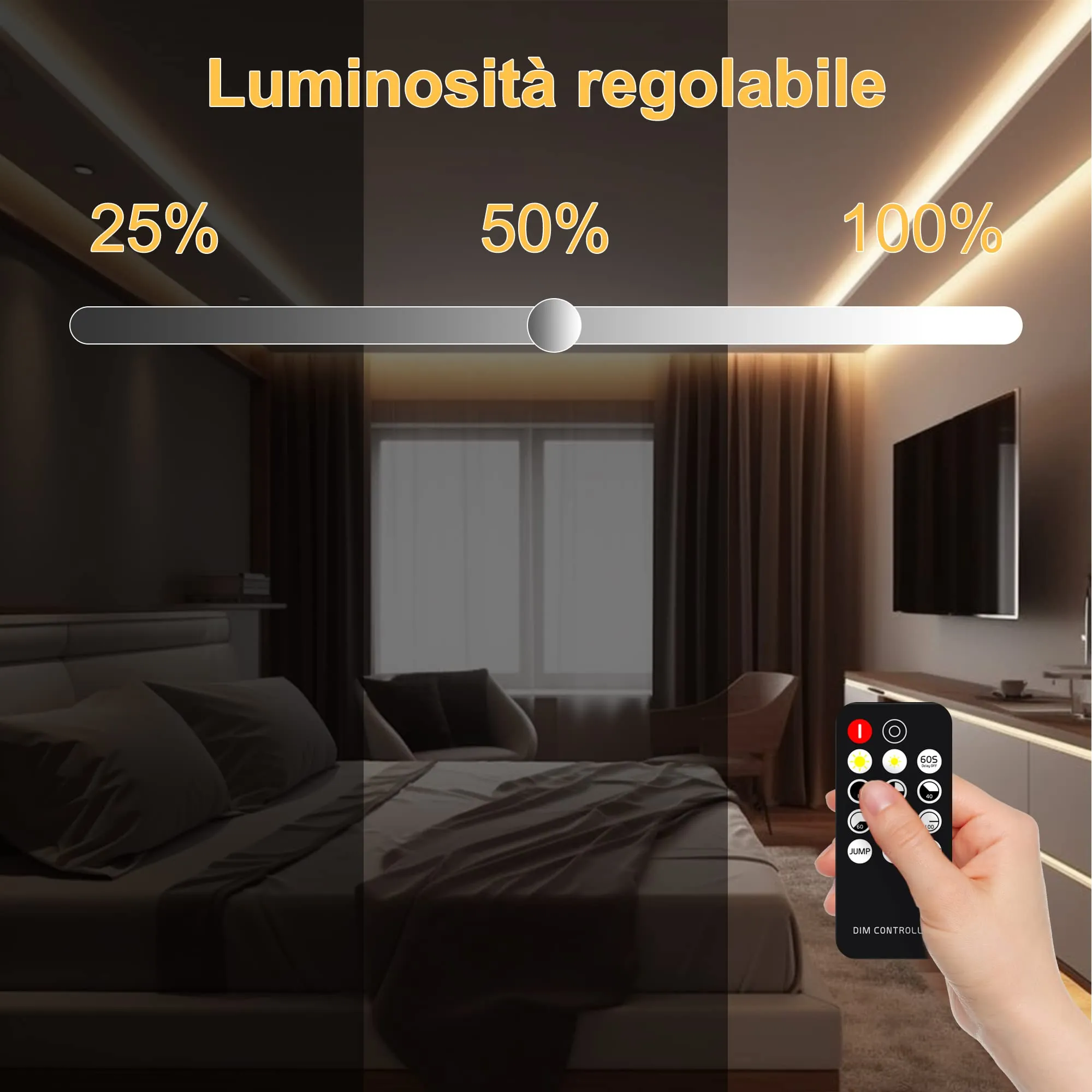 AXMOTUT Striscia LED COB 5m 24V Bianco Caldo 2700K, 320LEDs/m, CRI90+, con Alimentatore e Telecomando RF - immagine 5
