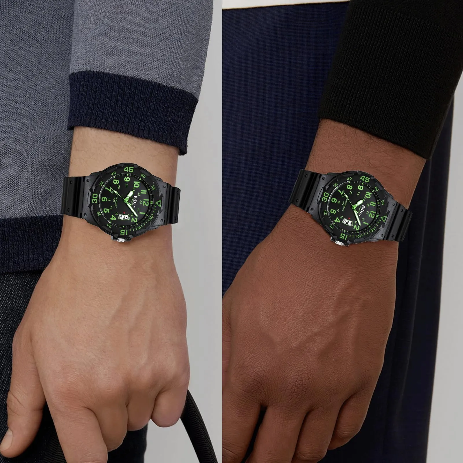 HANPOSH Orologio Uomo Analogico al Quarzo Impermeabile con Data e Luce Notturna R009 - immagine 6