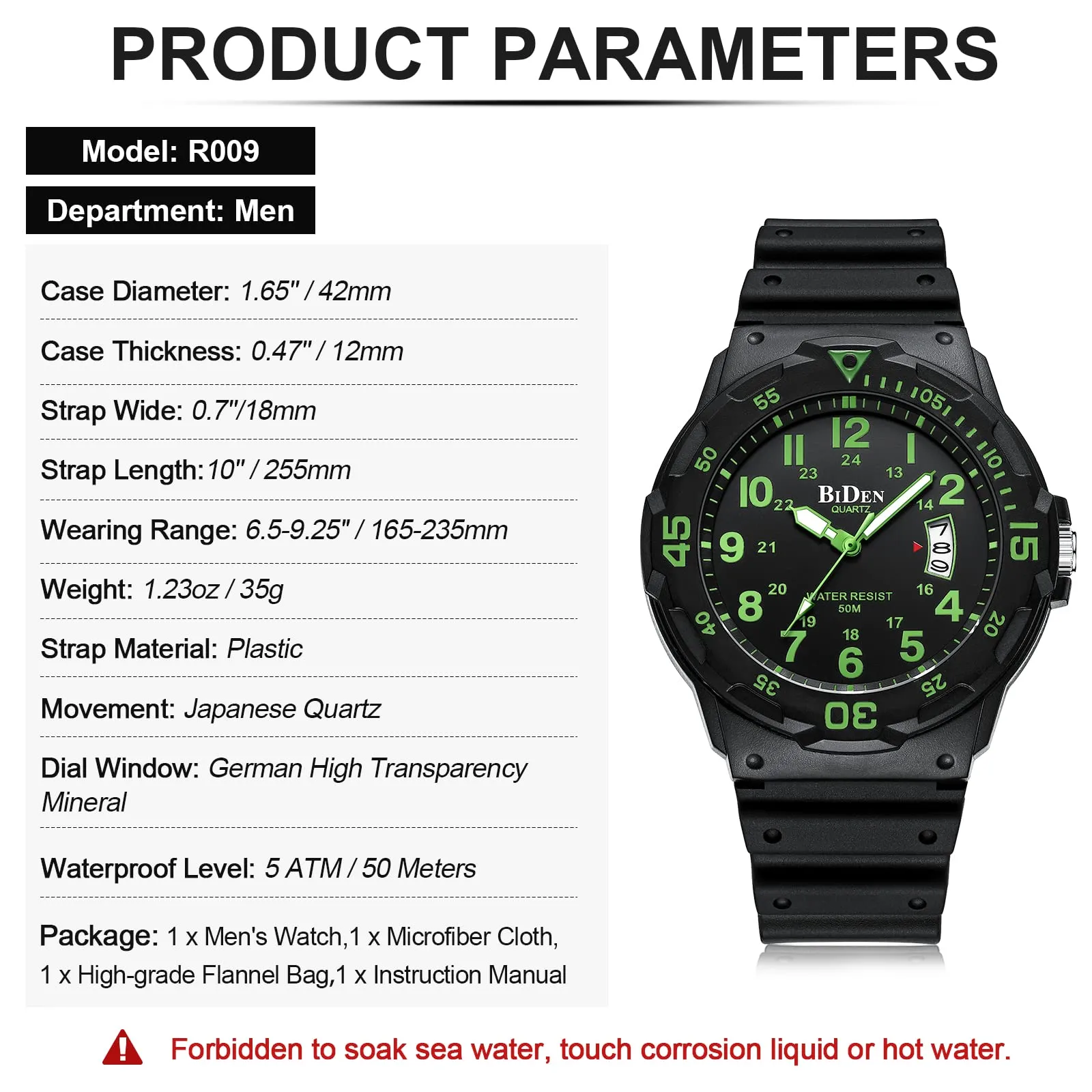 HANPOSH Orologio Uomo Analogico al Quarzo Impermeabile con Data e Luce Notturna R009 - immagine 8