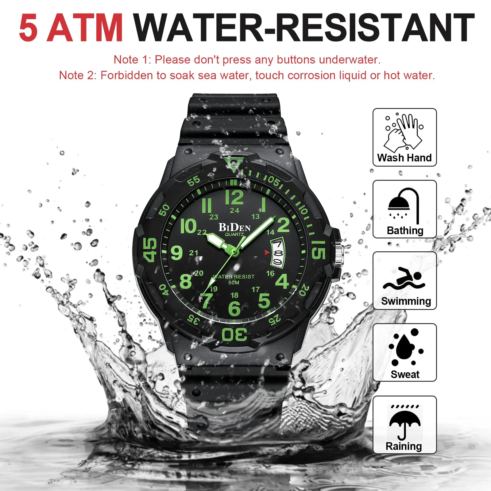 HANPOSH Orologio Uomo Analogico al Quarzo Impermeabile con Data e Luce Notturna R009 - immagine 9