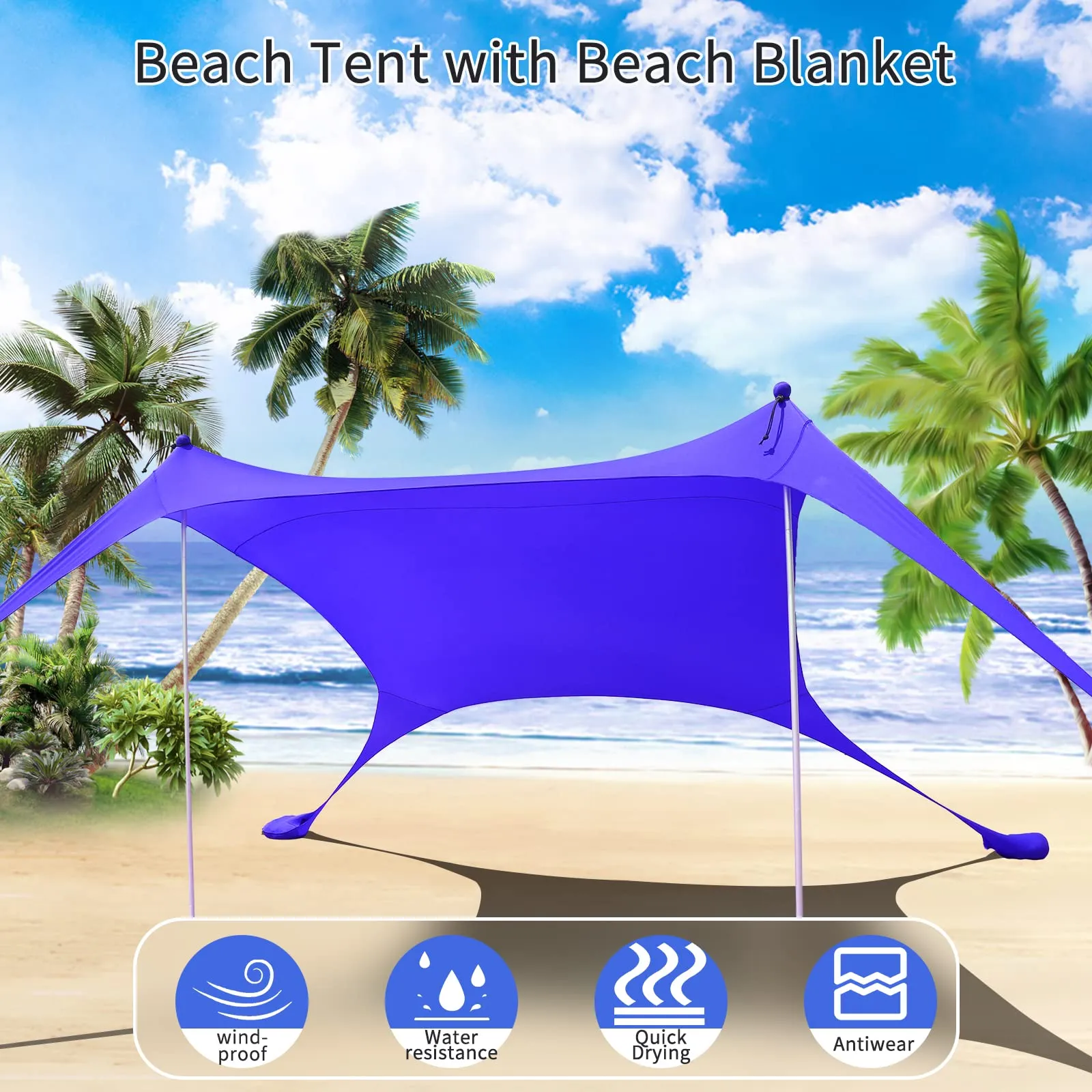 CUUPO Tenda da spiaggia UPF50+, 200x210x200cm, Blu Reale - immagine 2