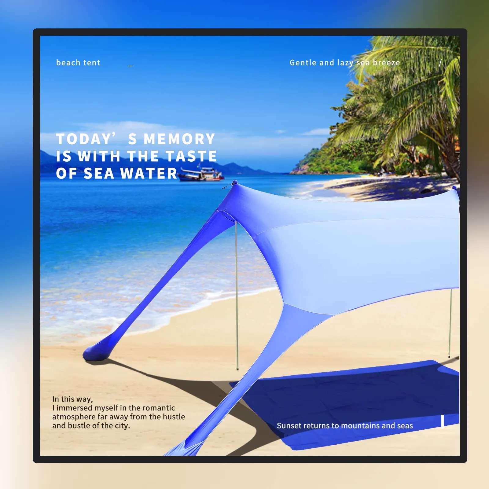 CUUPO Tenda da spiaggia UPF50+, 200x210x200cm, Blu Reale - immagine 3