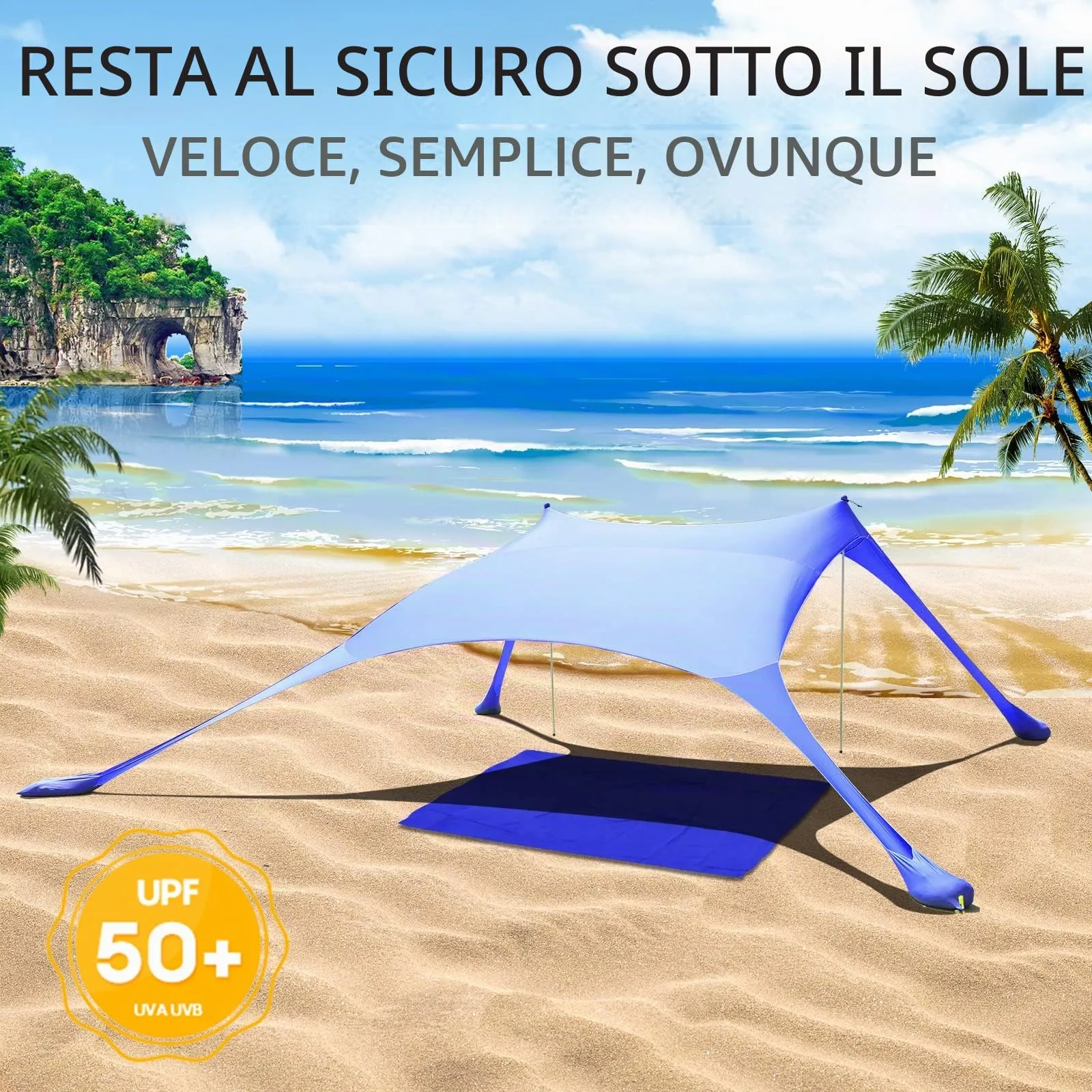 CUUPO Tenda da spiaggia UPF50+, 200x210x200cm, Blu Reale - immagine 4